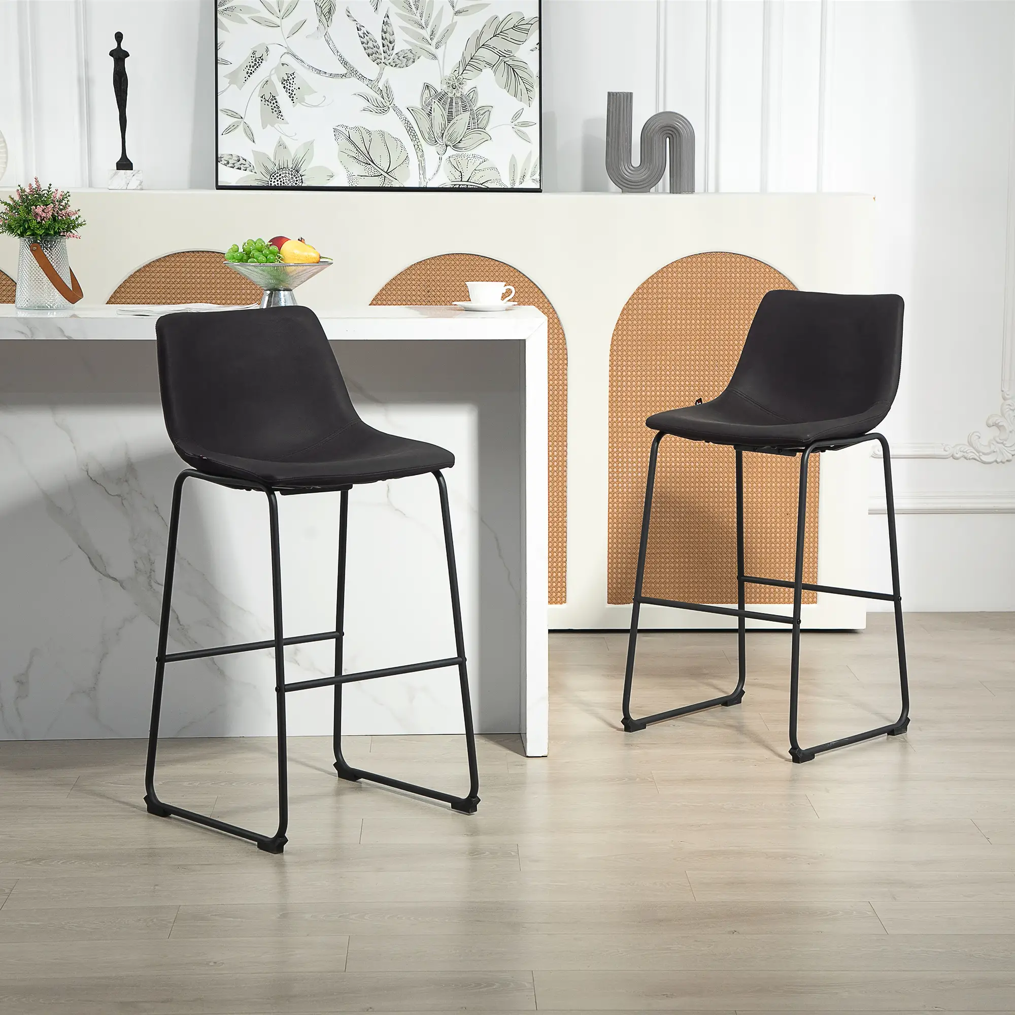 Vintage PU Leather Counter Height Bar Stools, Set of 2, Dark Brown - Image 8