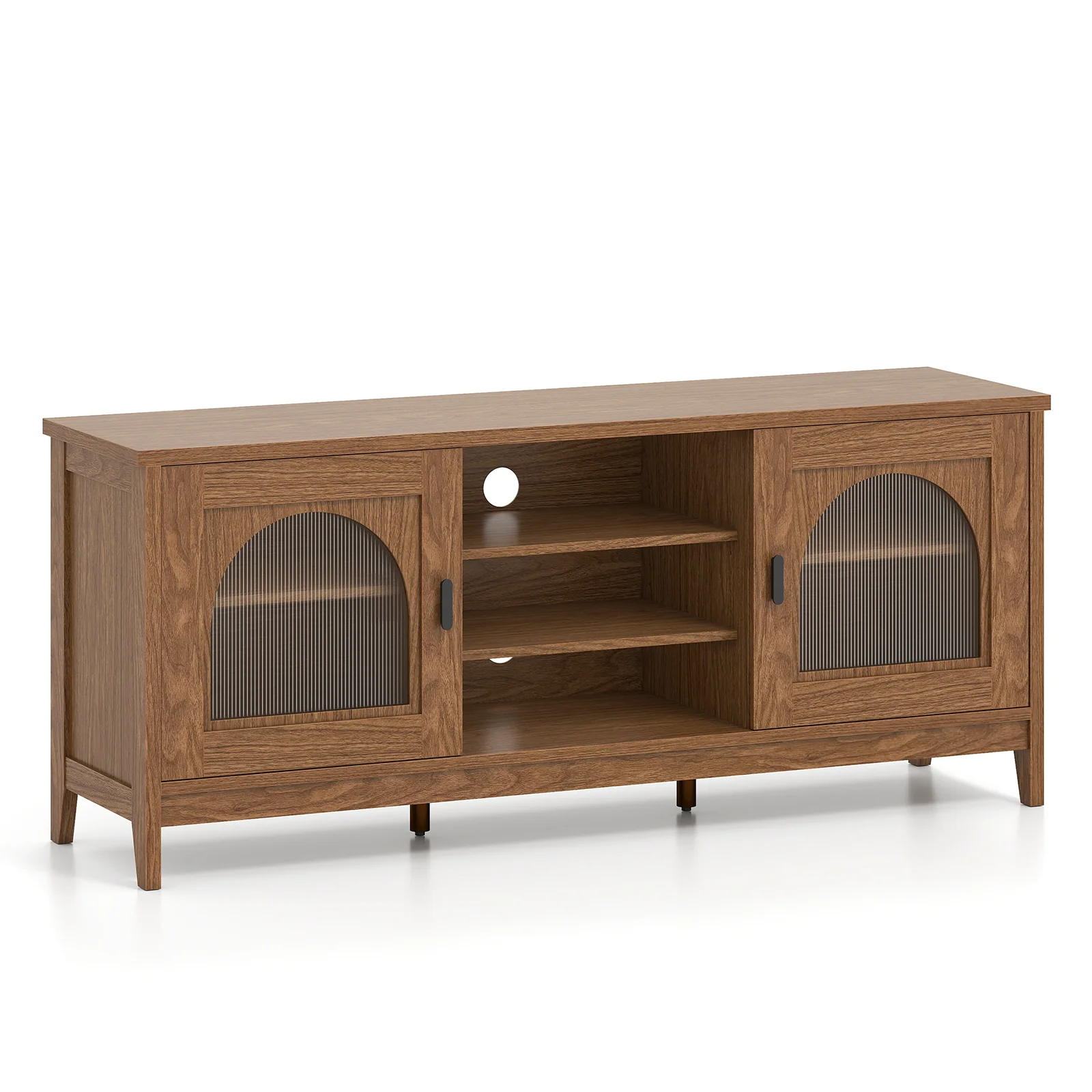 Vintage TV Cabinet, Adjustable Shelves, 2 Cable Holes, 65 Inches, Walnut - Image 4