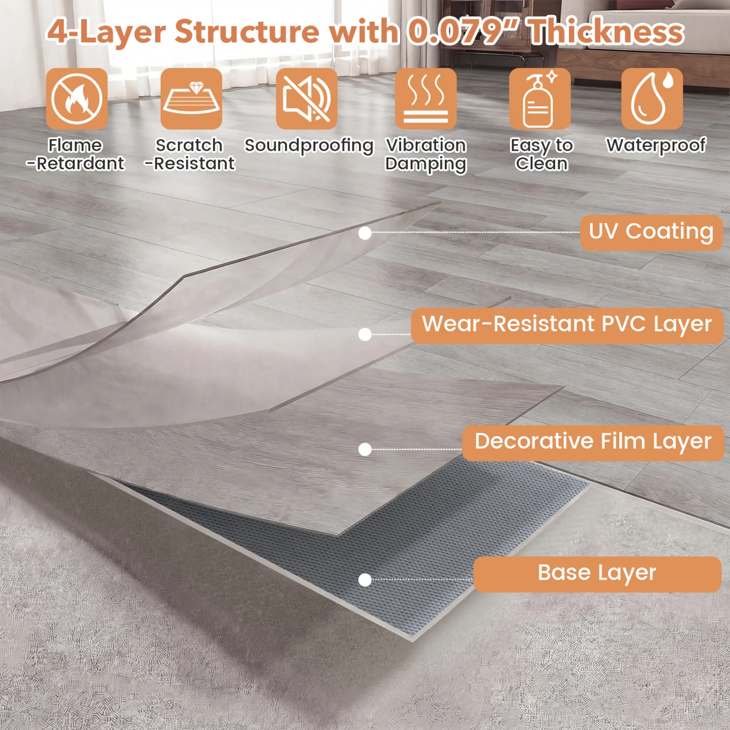 Vinyl Plank Flooring Floor Tile, Waterproof - Image 8