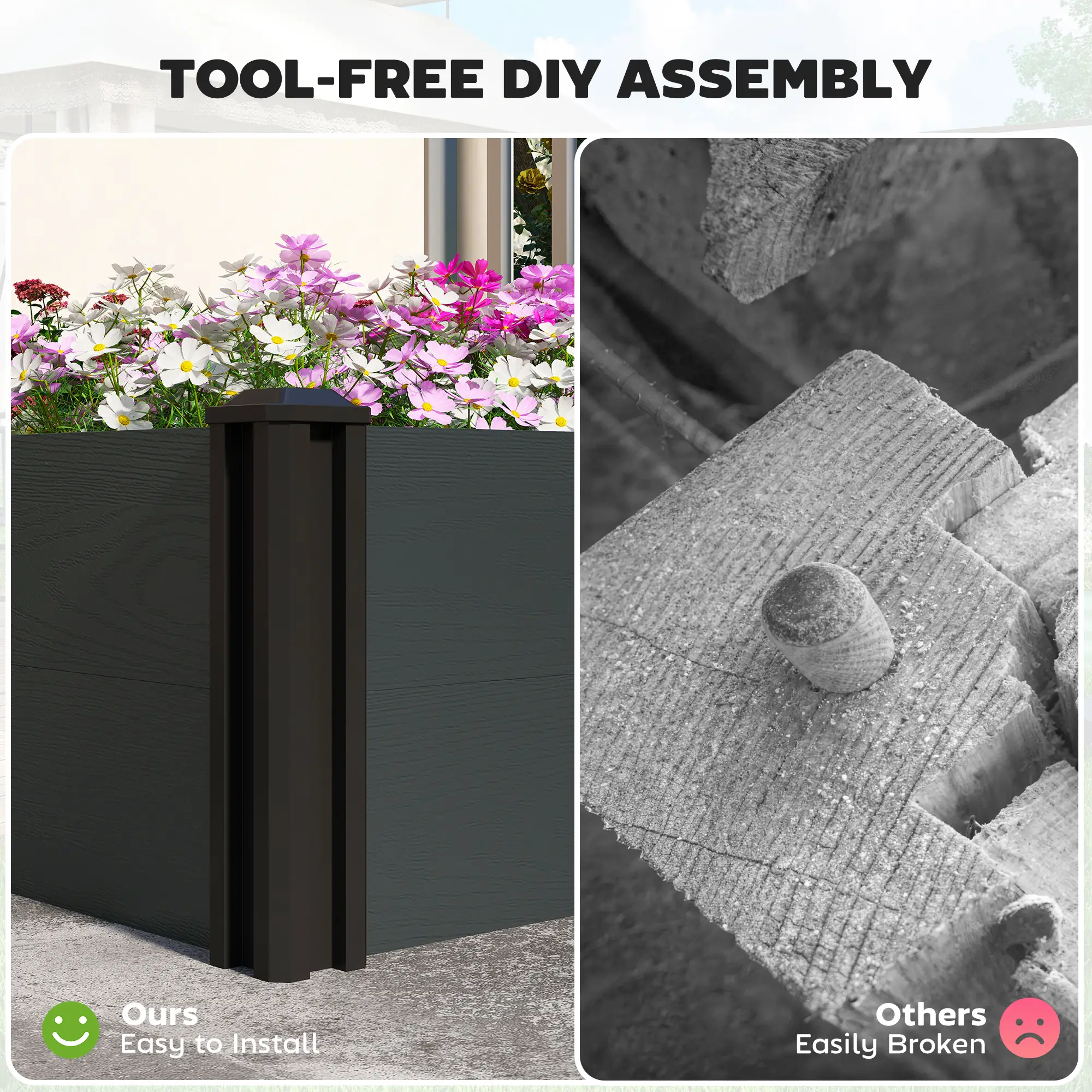 Vinyl Raised Garden Bed Kit, 2 Elevated Boxes, Open Bottom, Screwless Planter - Image 4