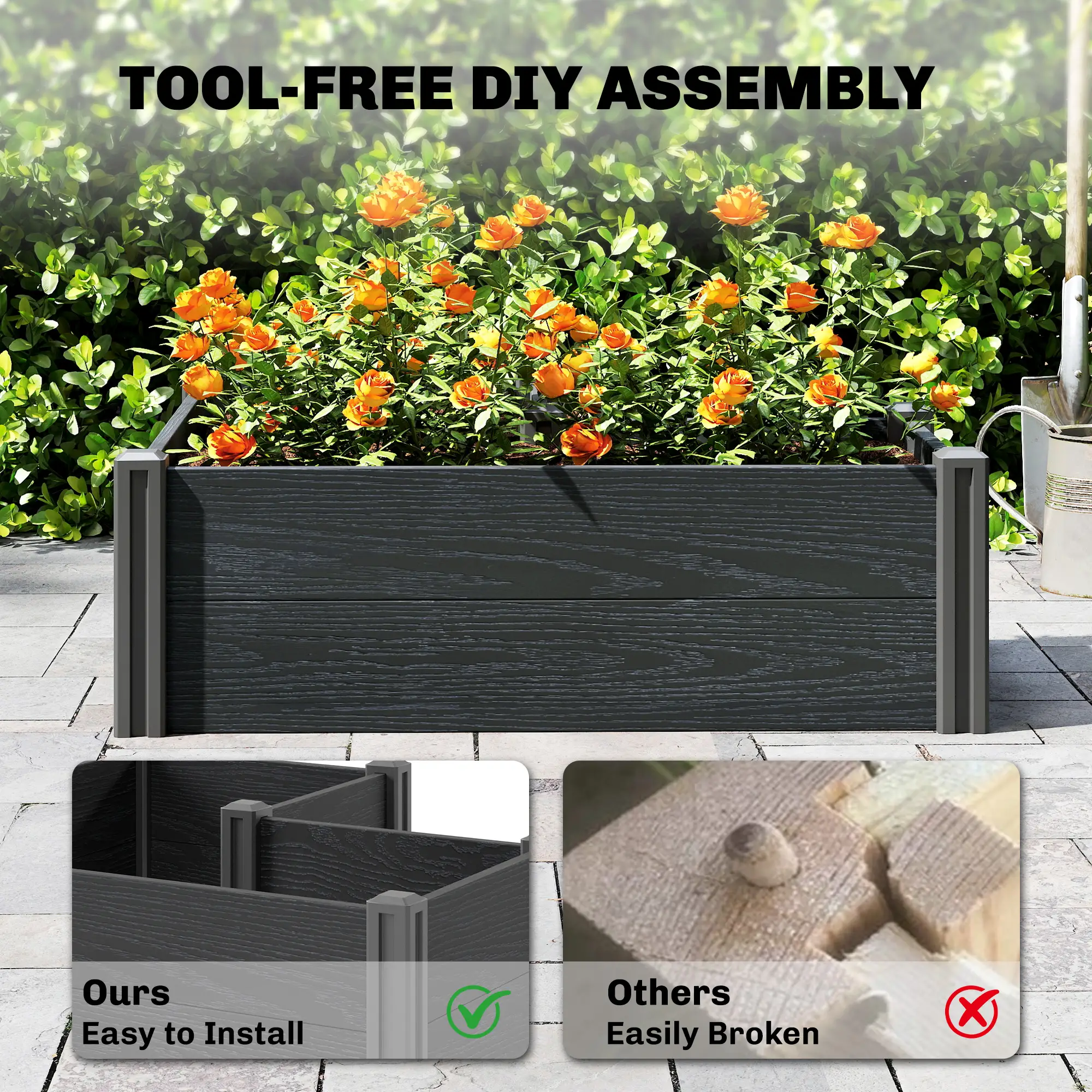 Vinyl Raised Garden Bed Kit, 3 x 3 x 1ft, Elevated Planter Box - Image 4