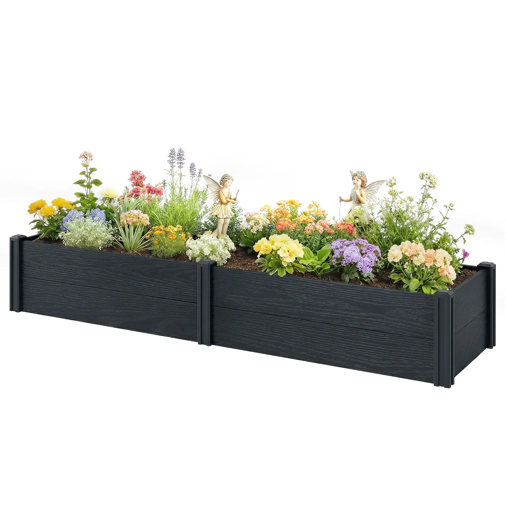 Vinyl Raised Garden Bed Kit, 6.5 x 2 x 1ft, Grey Wood Effect, Grey