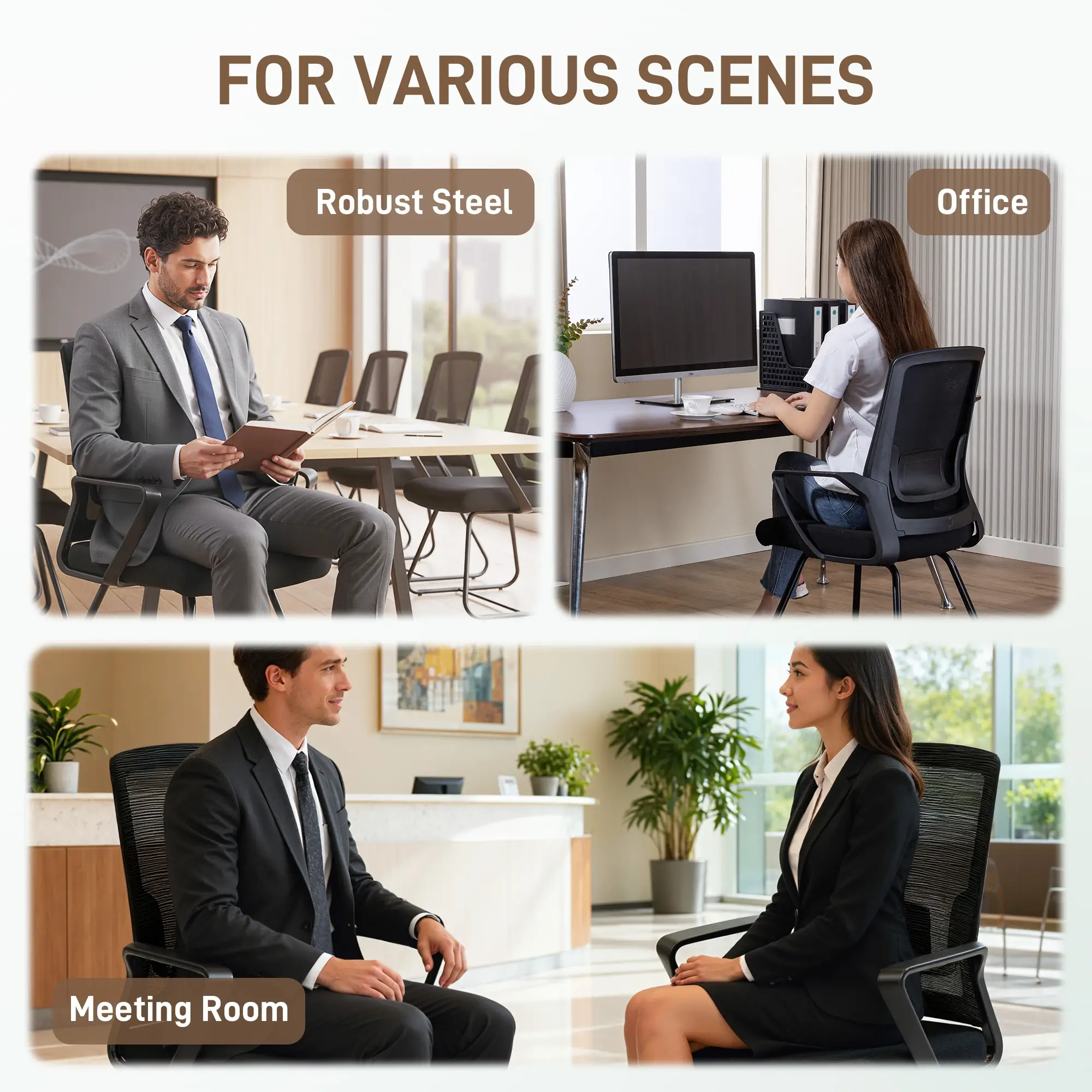 Waiting Room Chair, Desk Chair No Wheels, Mesh Back, Lumbar Support, Metal Base - Image 7