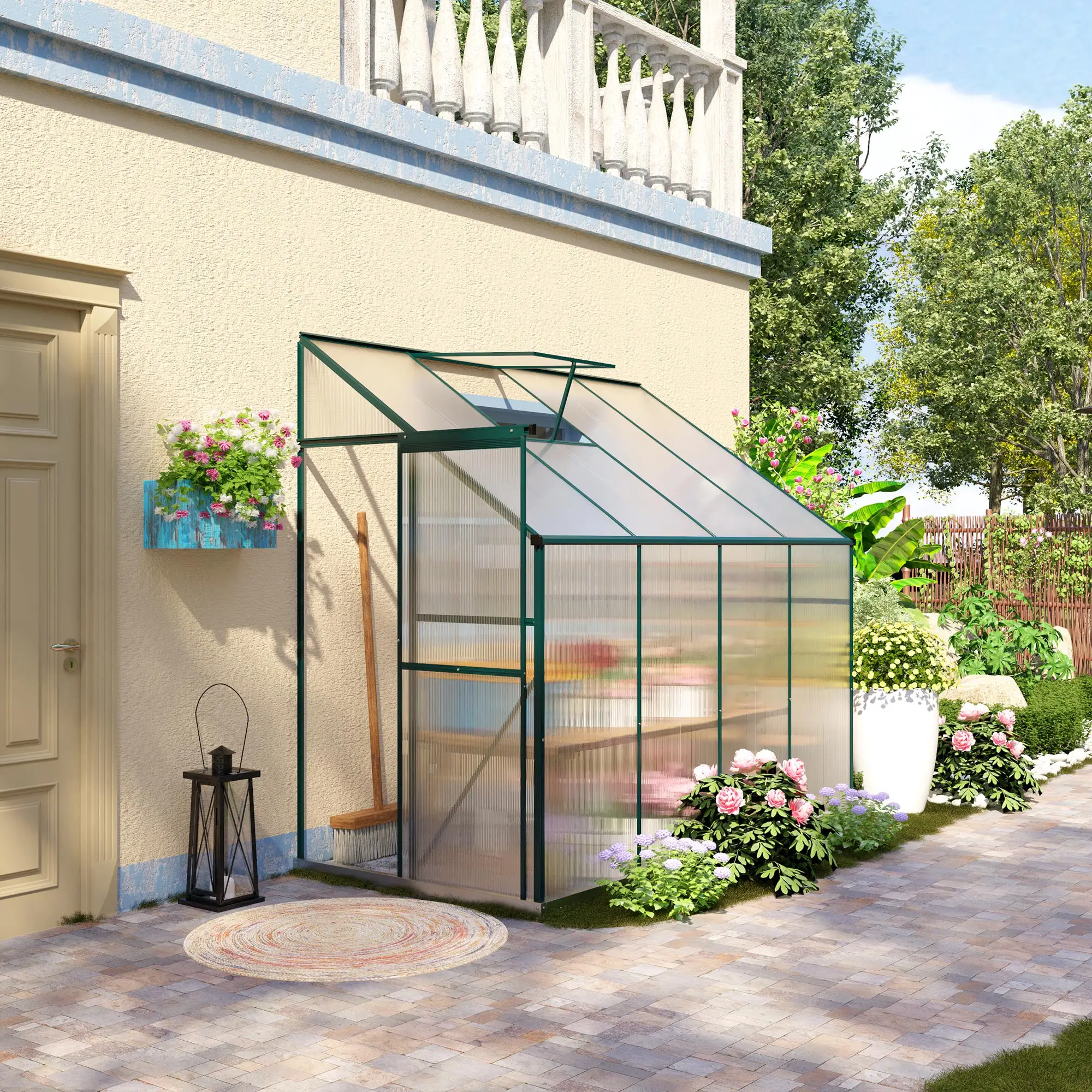 Walk-In Garden Greenhouse, Aluminum Polycarbonate, Roof Vent, 8' x 4' x 7', Silver - Image 8
