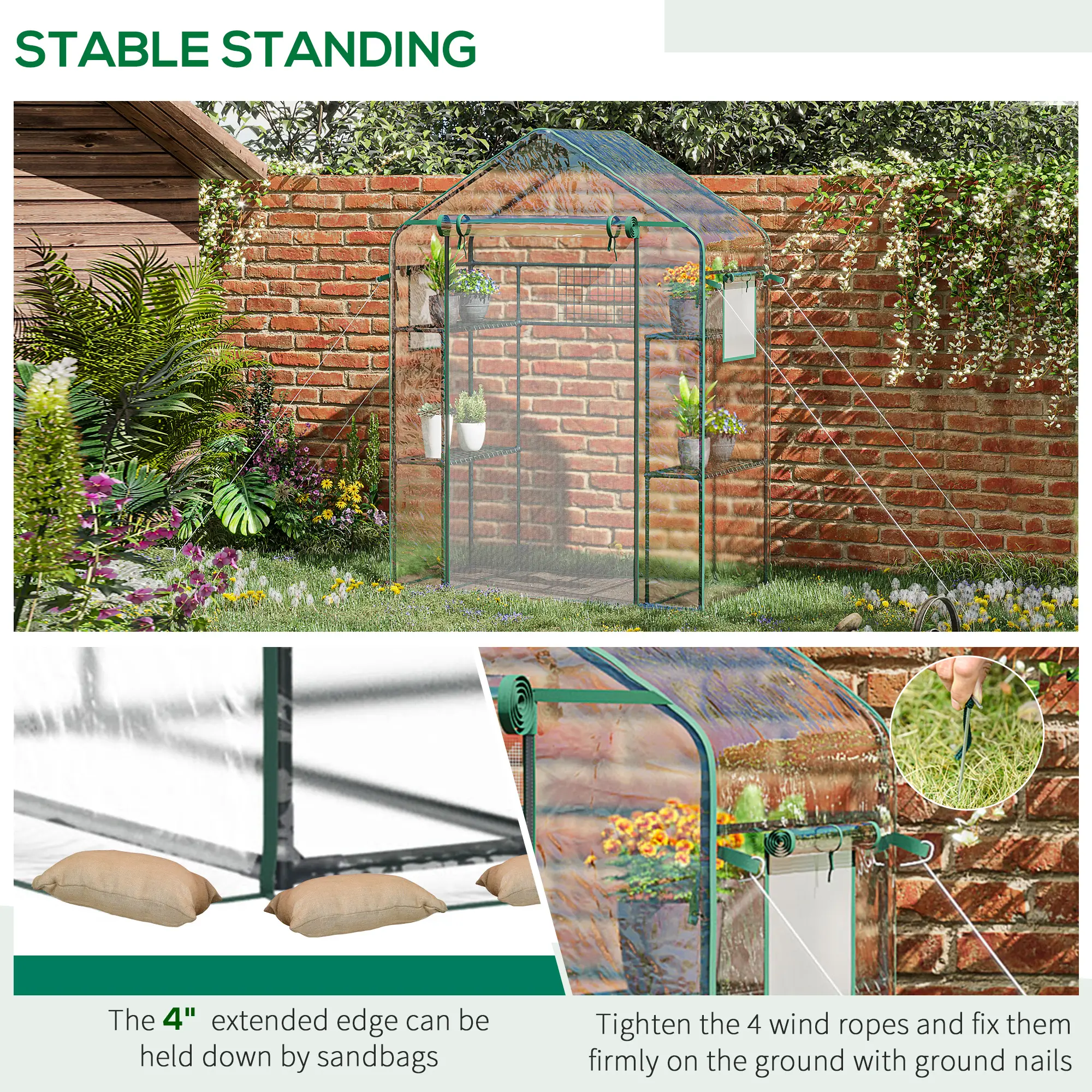 Walk-In Greenhouse, 56" x 29" x 77", 4 Shelves, Roll-Up Door, Mesh Windows, Clear - Image 7