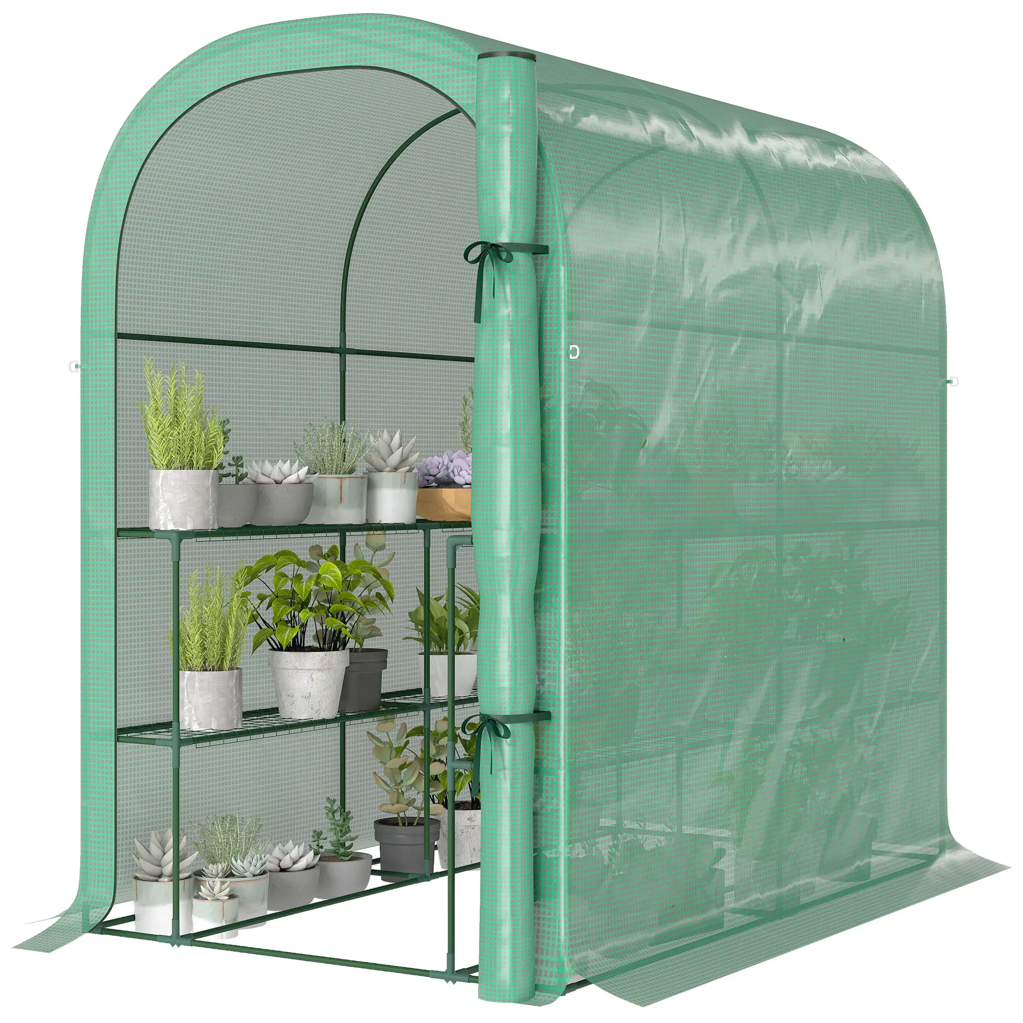 Walk-In Mini Greenhouse With Shelves, Portable Outdoor, 123 x 187 x 189 cm, Green