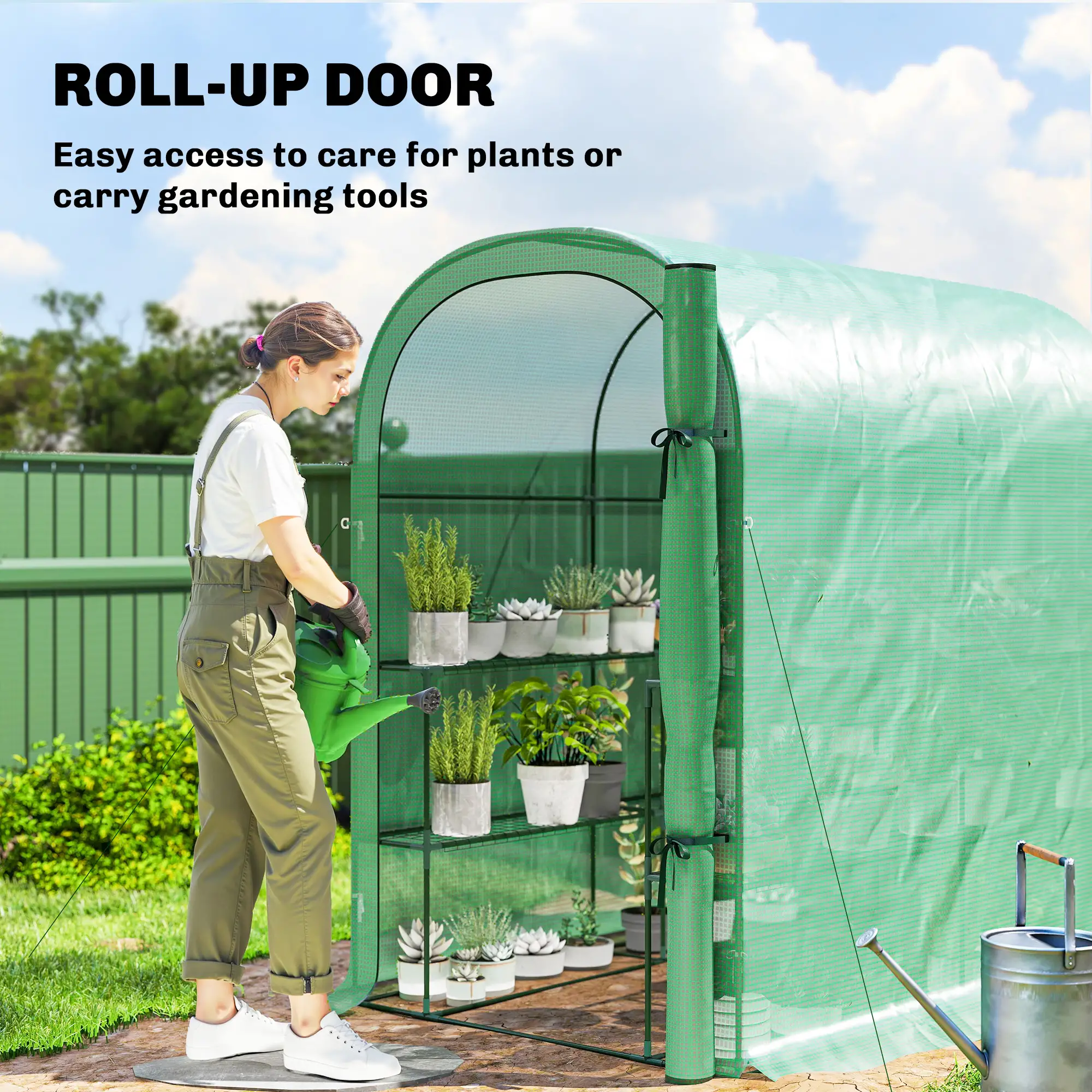 Walk-In Mini Greenhouse With Shelves, Portable Outdoor, 123 x 187 x 189 cm, Green - Image 6