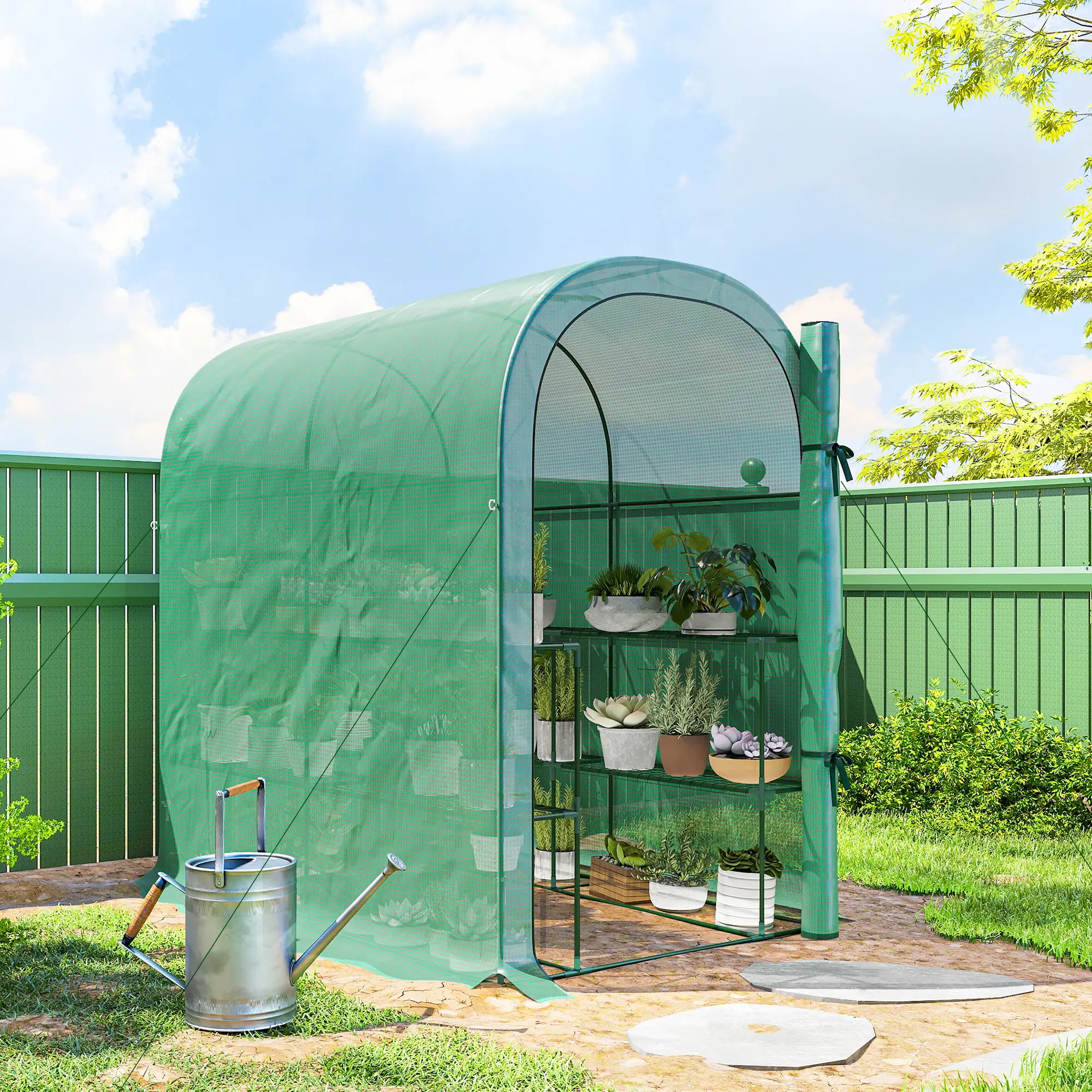 Walk-In Mini Greenhouse With Shelves, Portable Outdoor, 123 x 187 x 189 cm, Green - Image 8