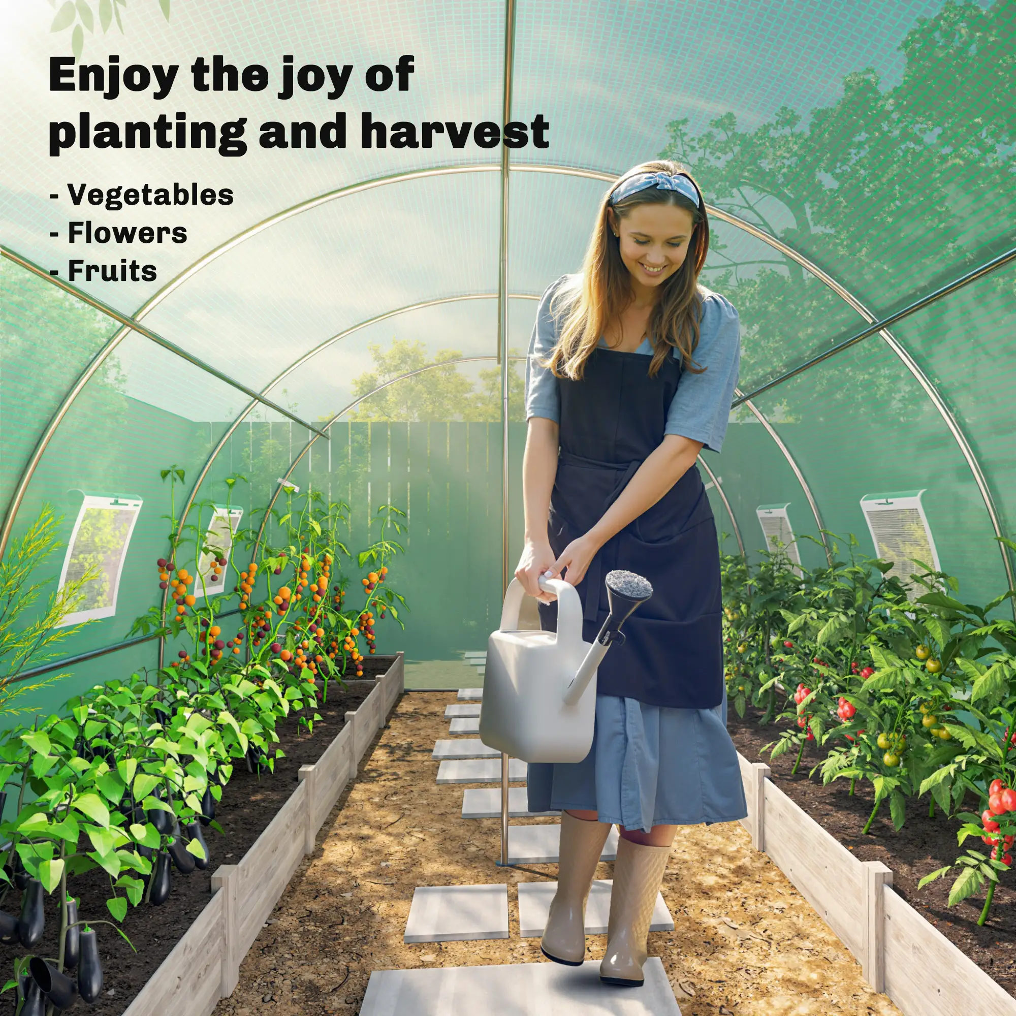 Walk-in Tunnel Greenhouse, 13'x9.8'x6.6', Green - Image 10
