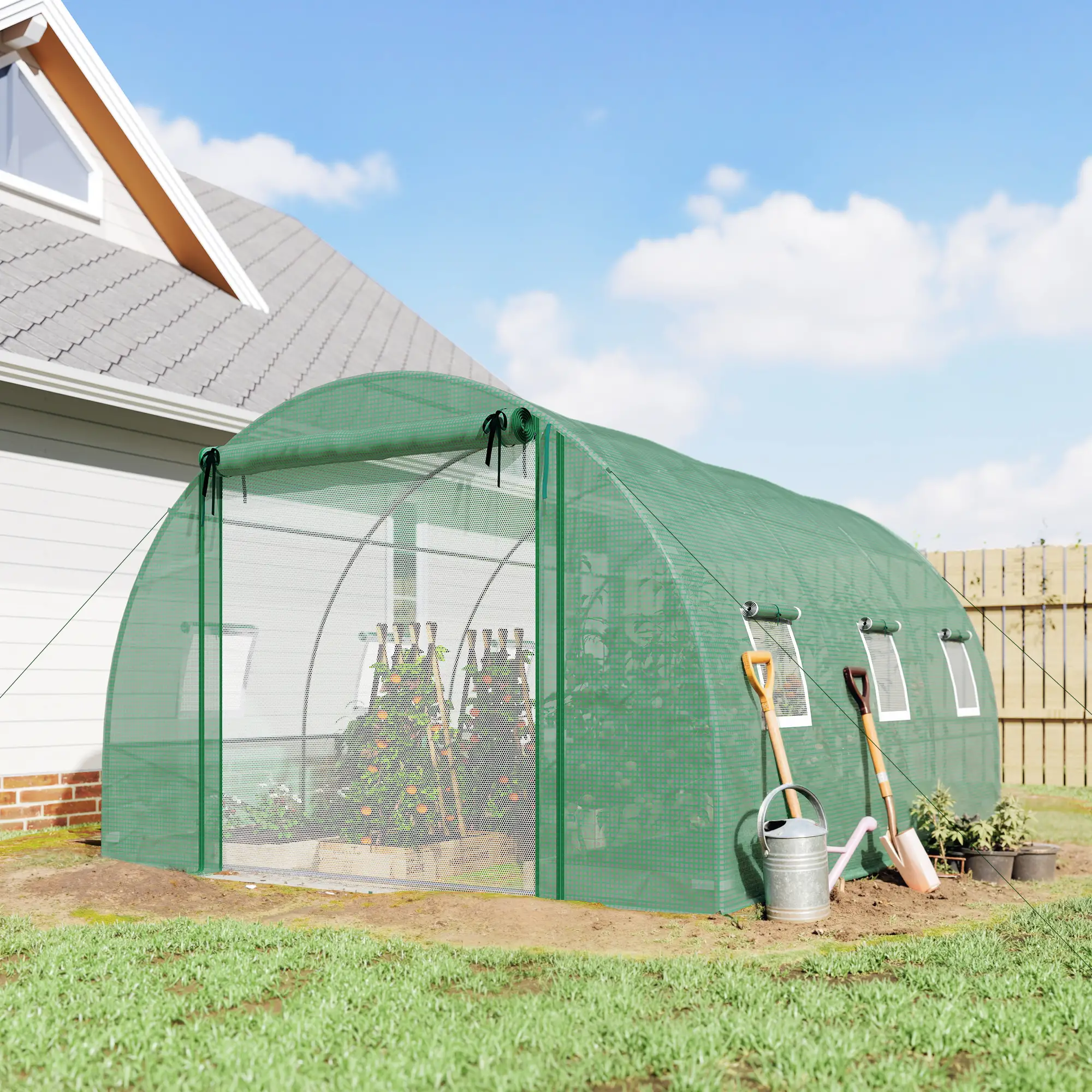 Walk-in Tunnel Greenhouse, 13'x9.8'x6.6', Green - Image 2