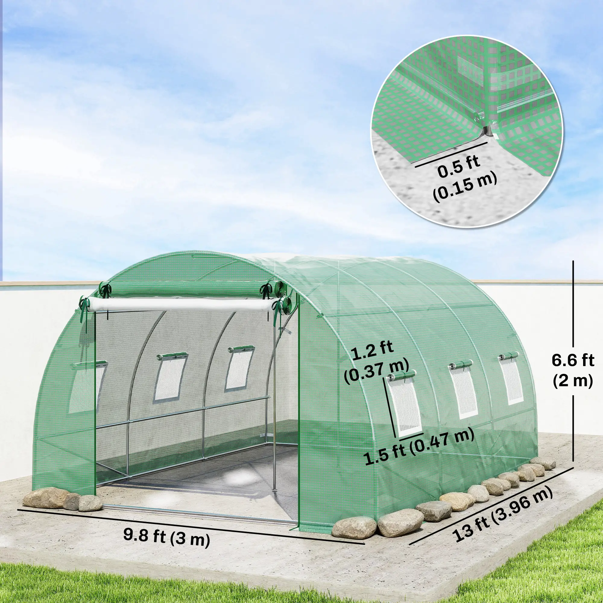 Walk-in Tunnel Greenhouse, 13'x9.8'x6.6', Green - Image 3