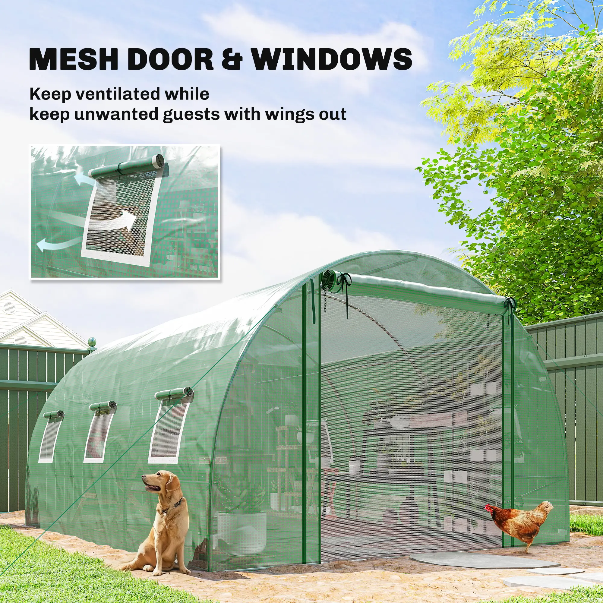 Walk-in Tunnel Greenhouse, 13'x9.8'x6.6', Green - Image 6