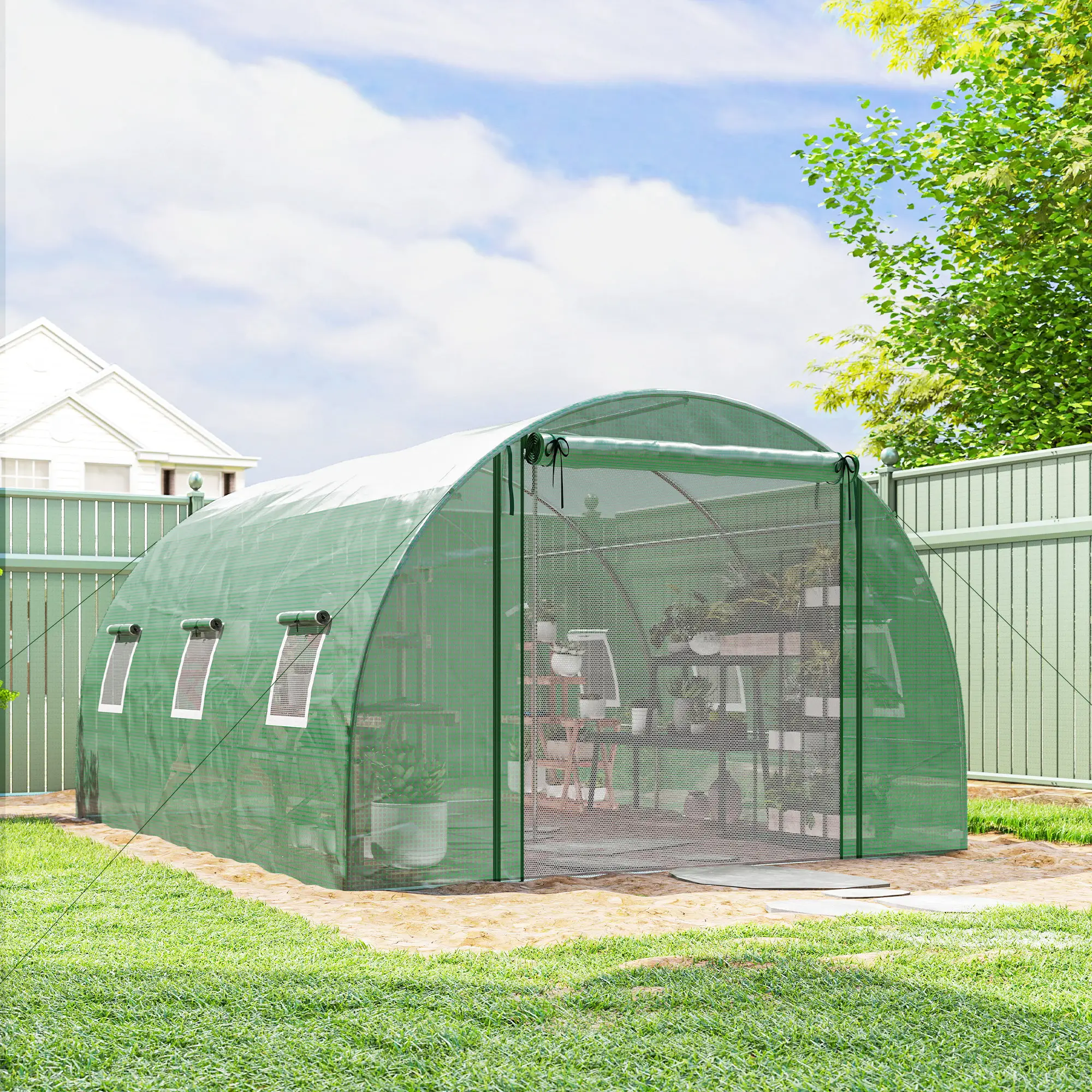 Walk-in Tunnel Greenhouse, 13'x9.8'x6.6', Green - Image 8