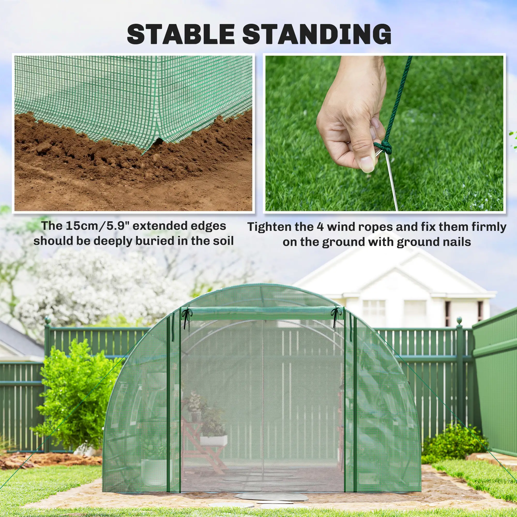 Walk-in Tunnel Greenhouse, 13'x9.8'x6.6', Green - Image 9