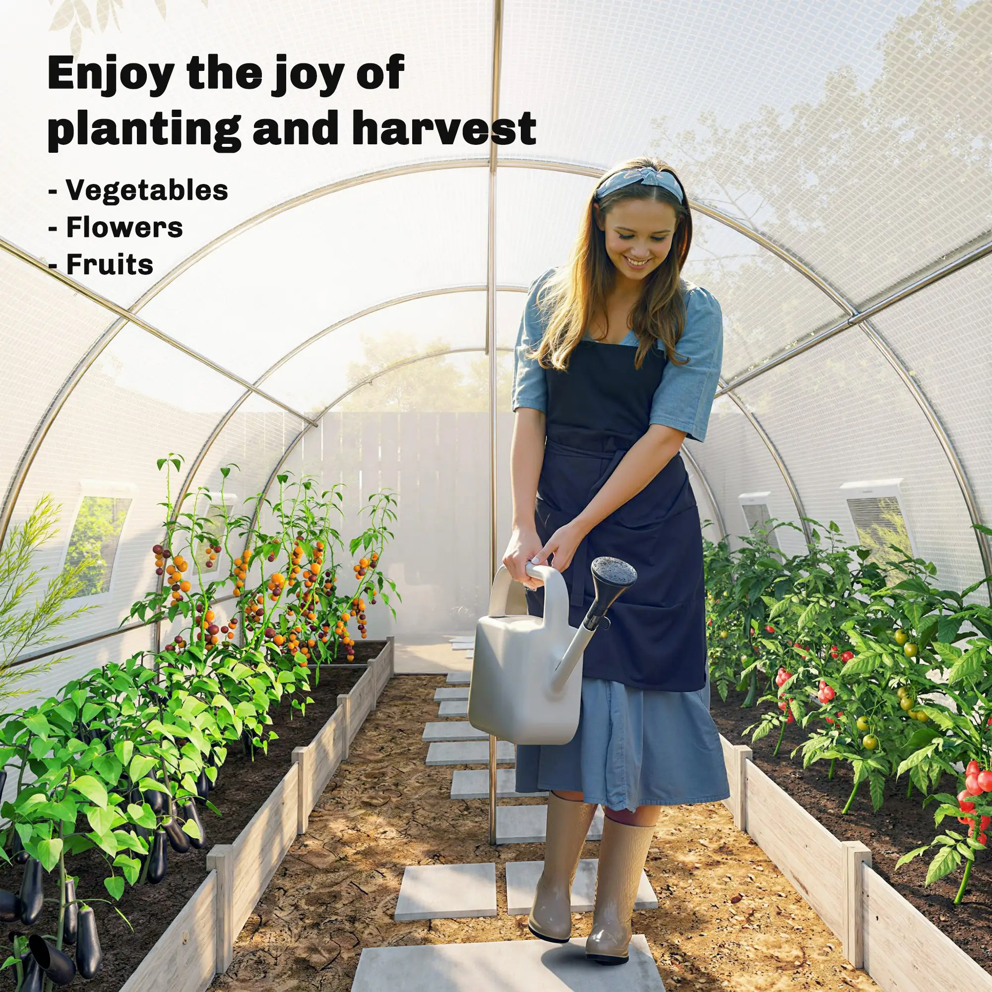 Walk-In Tunnel Greenhouse, 13'x9.8'x6.6', White - Image 10