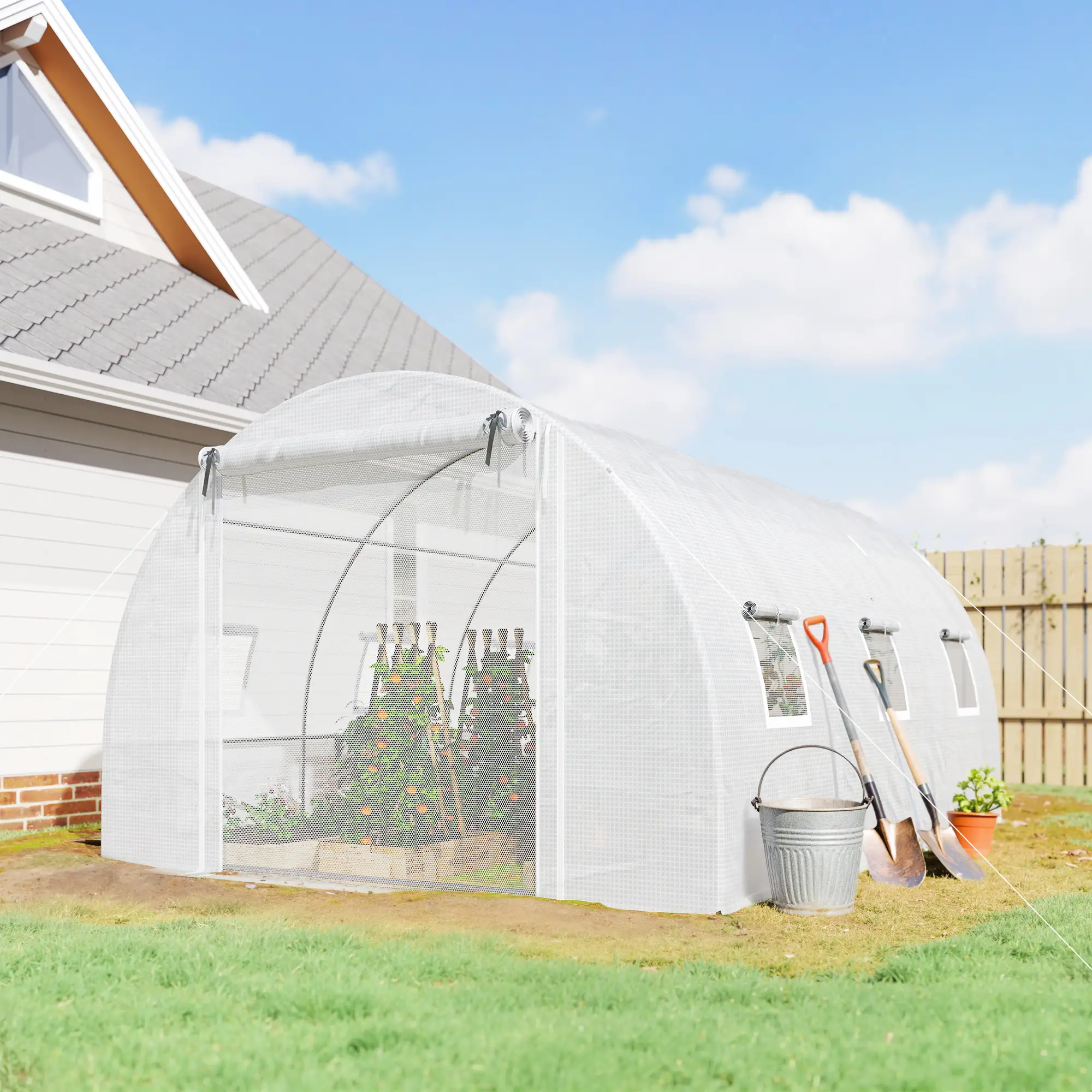 Walk-In Tunnel Greenhouse, 13'x9.8'x6.6', White - Image 2