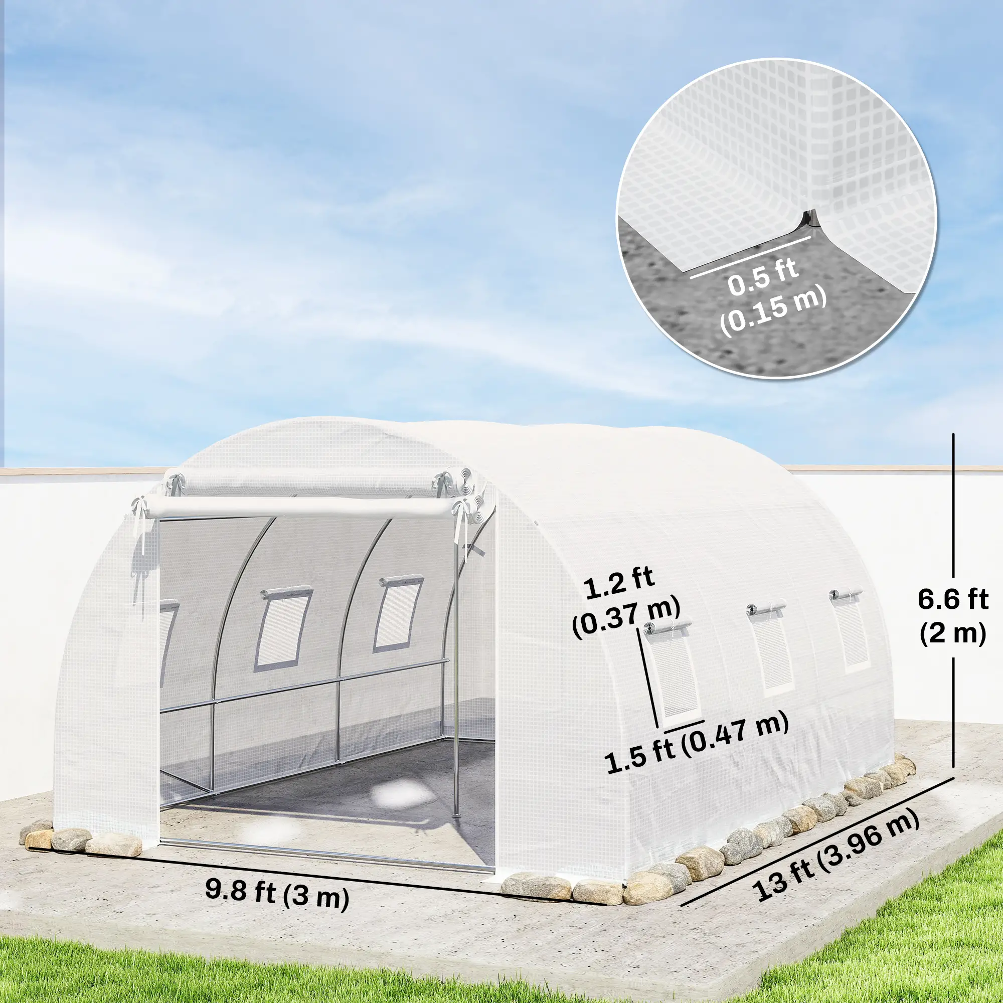 Walk-In Tunnel Greenhouse, 13'x9.8'x6.6', White - Image 3
