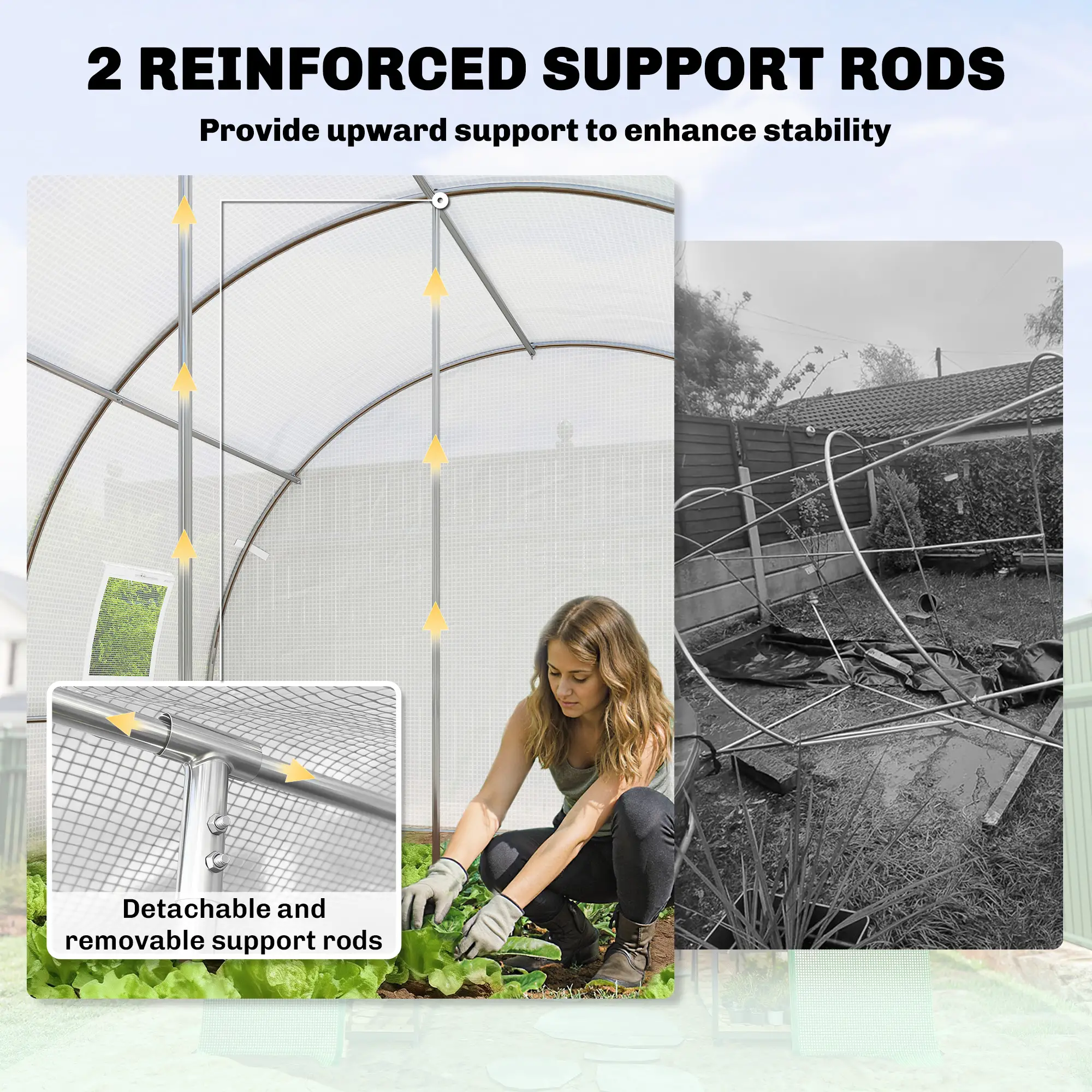 Walk-In Tunnel Greenhouse, 13'x9.8'x6.6', White - Image 4