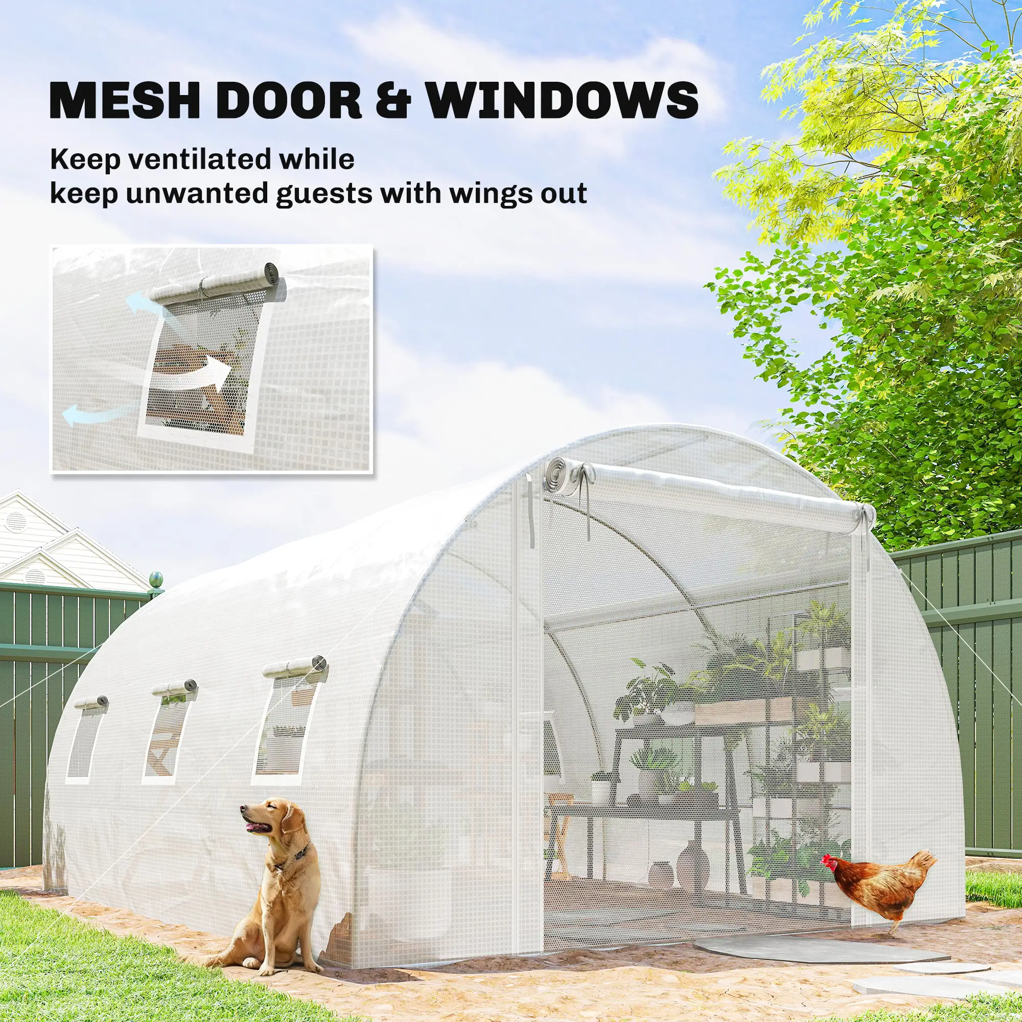 Walk-In Tunnel Greenhouse, 13'x9.8'x6.6', White - Image 6