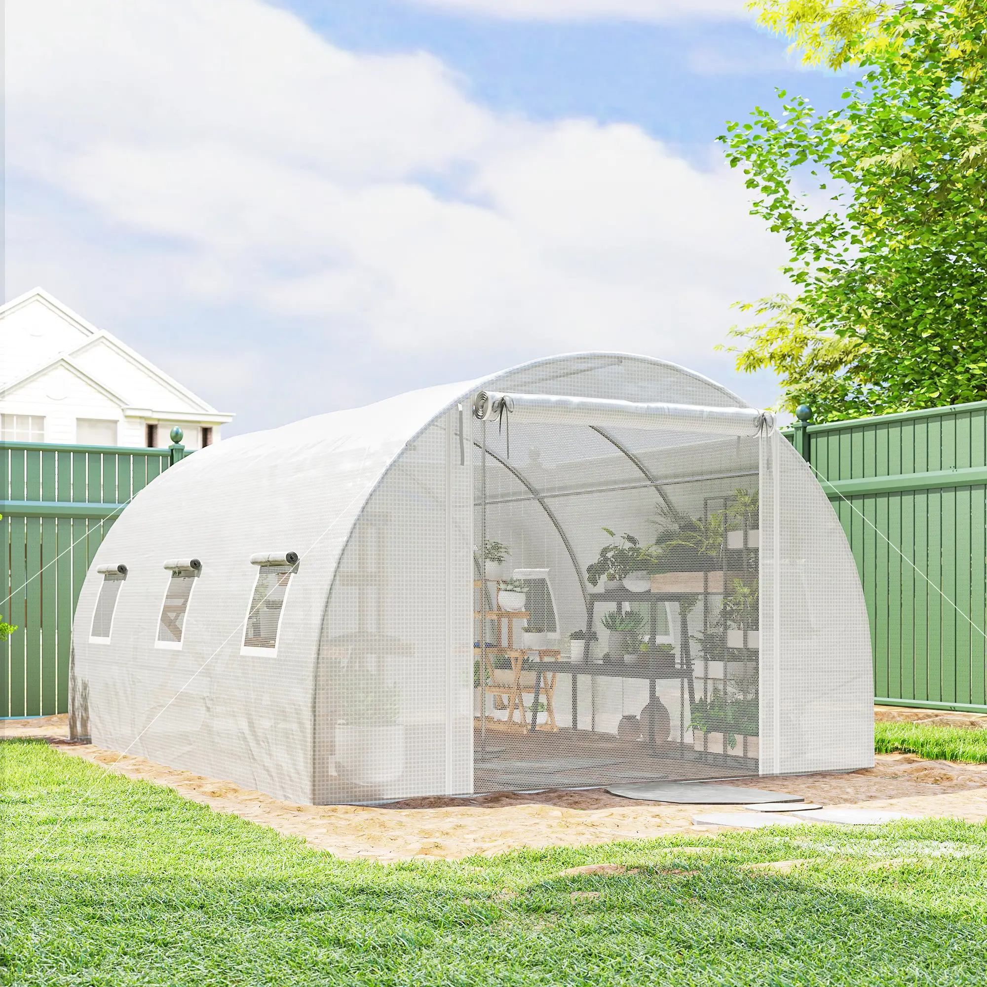 Walk-In Tunnel Greenhouse, 13'x9.8'x6.6', White - Image 8