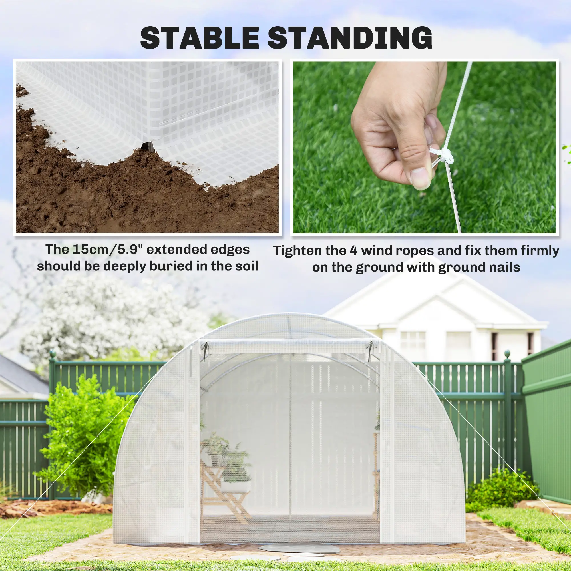 Walk-In Tunnel Greenhouse, 13'x9.8'x6.6', White - Image 9
