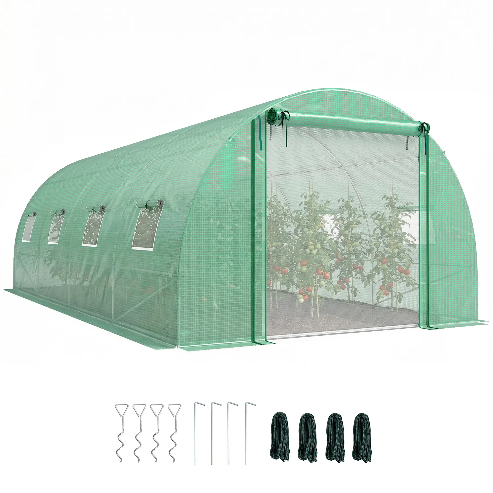 Walk-in Tunnel Greenhouse, 20'x10'x7', PE Cover, Mesh Door, Green - Image 11