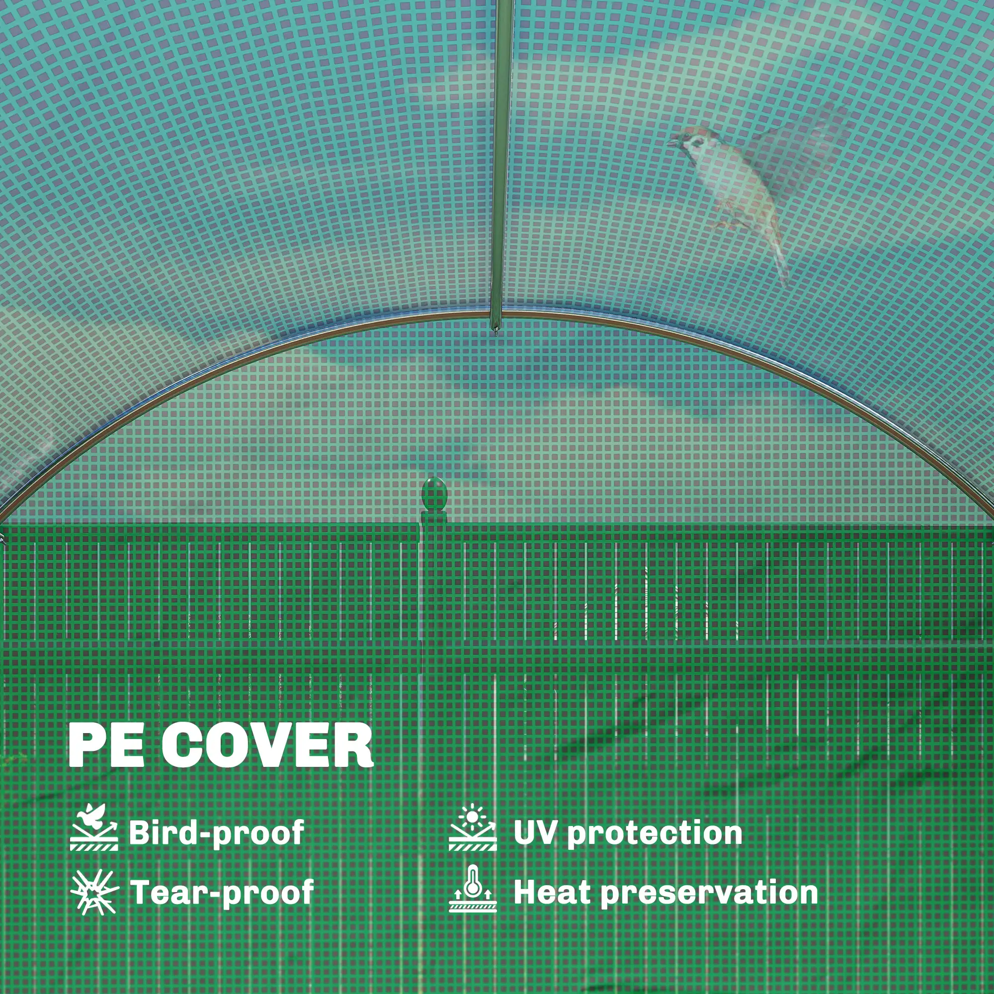 Walk-in Tunnel Greenhouse, 20'x10'x7', PE Cover, Mesh Door, Green - Image 5
