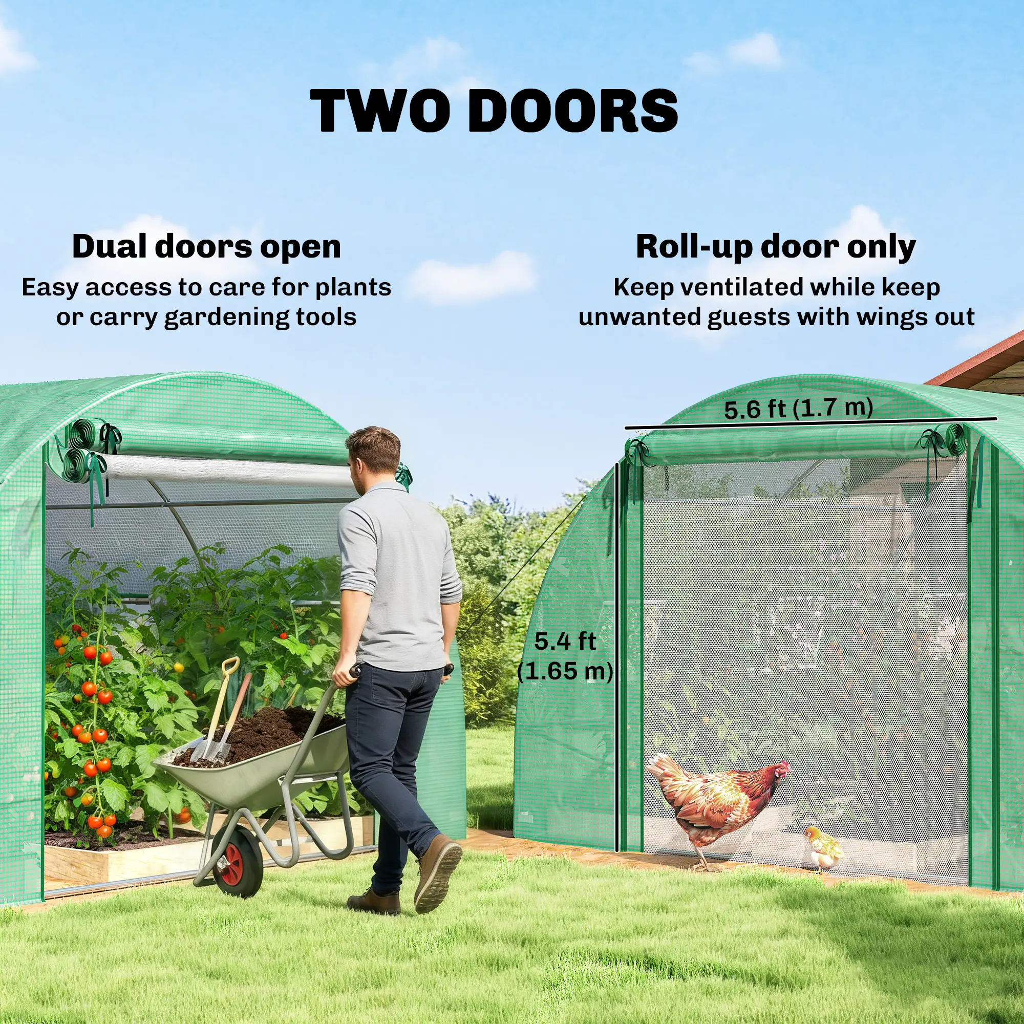 Walk-in Tunnel Greenhouse, 20'x10'x7', PE Cover, Mesh Door, Green - Image 6