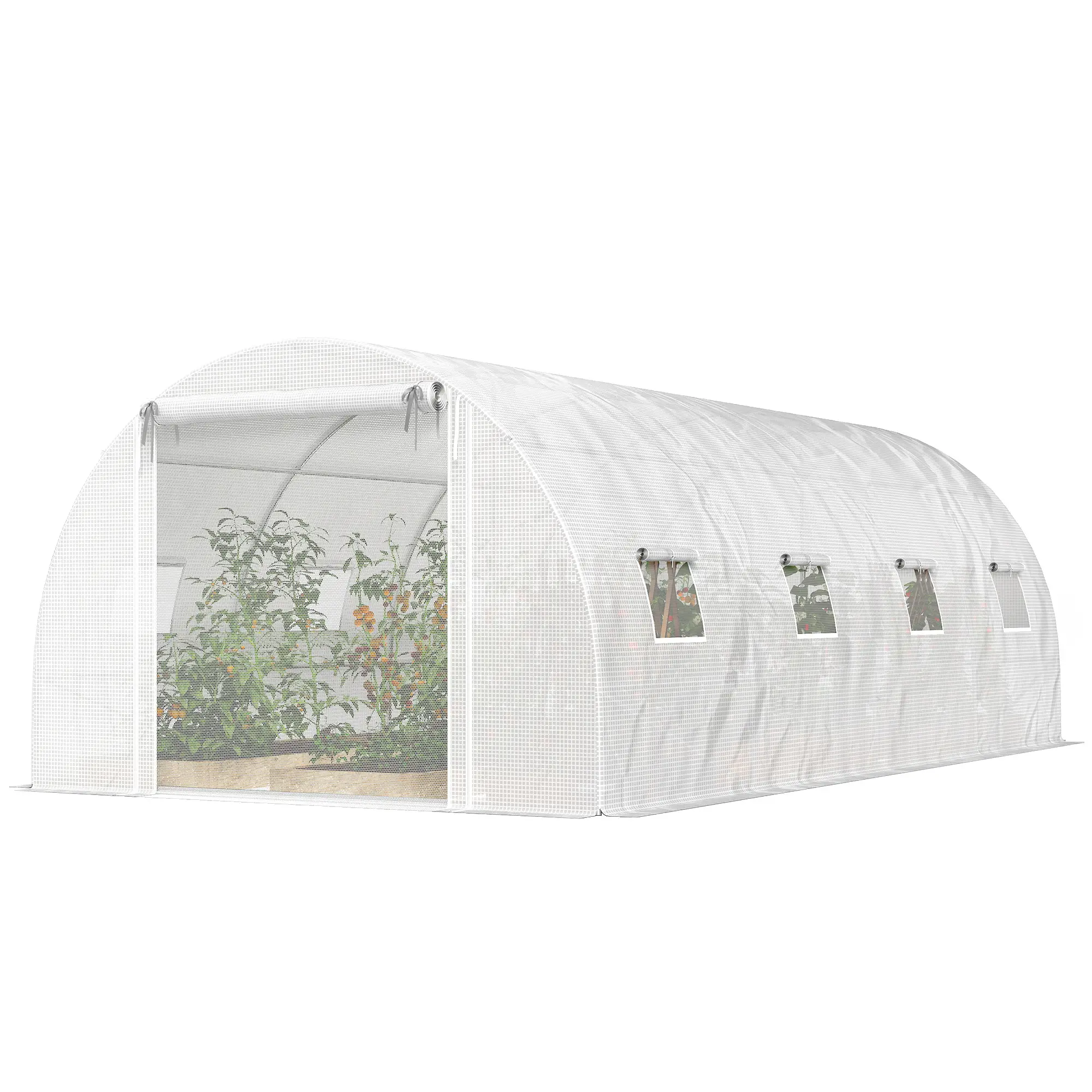 Walk-in Tunnel Greenhouse, 20'x10'x7', Mesh Door, PE Cover, White