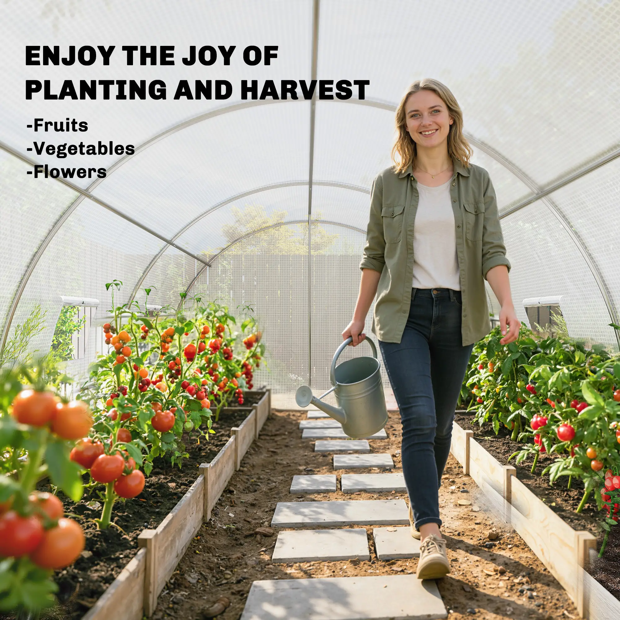 Walk-in Tunnel Greenhouse, 20'x10'x7', Mesh Door, PE Cover, White - Image 10