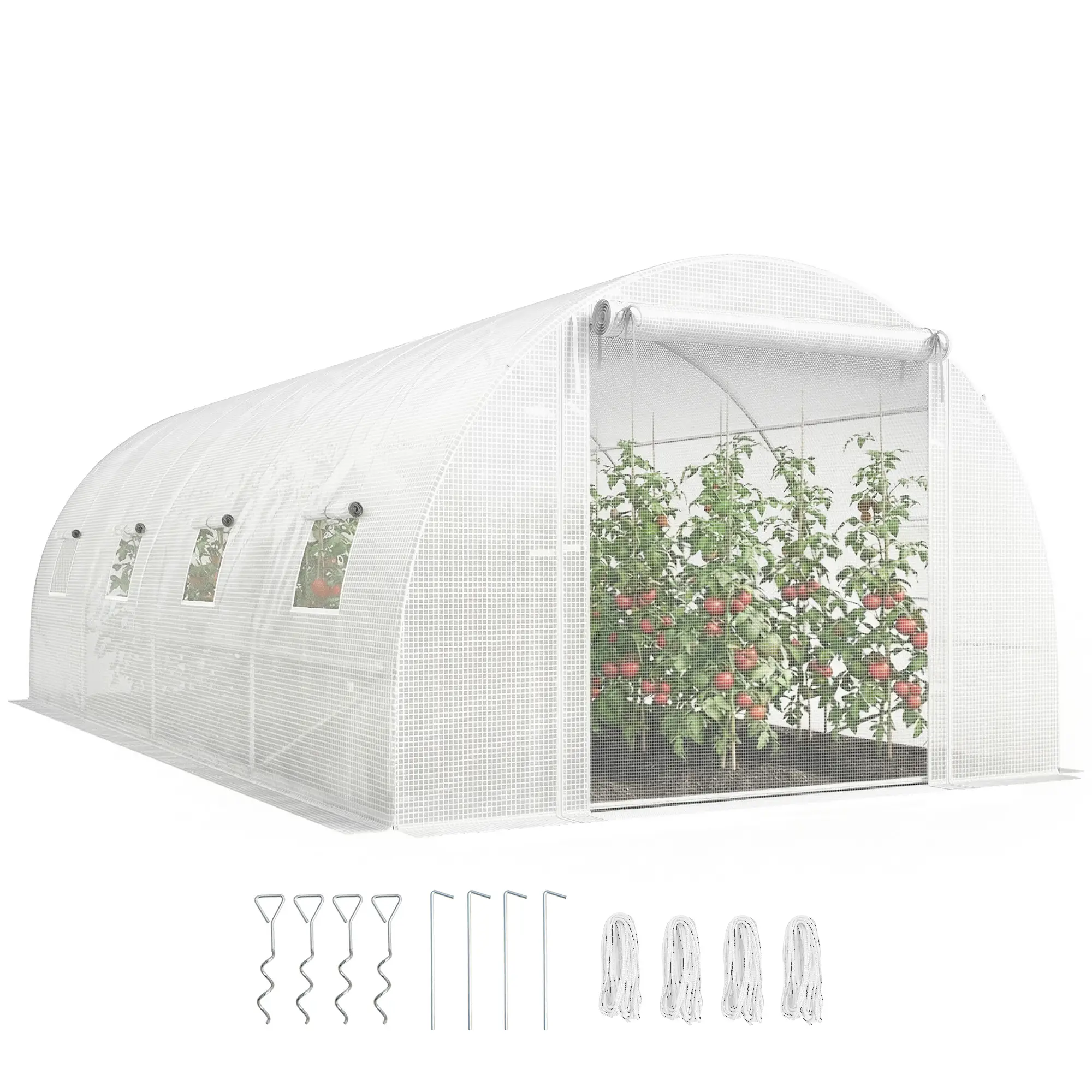 Walk-in Tunnel Greenhouse, 20'x10'x7', Mesh Door, PE Cover, White - Image 11