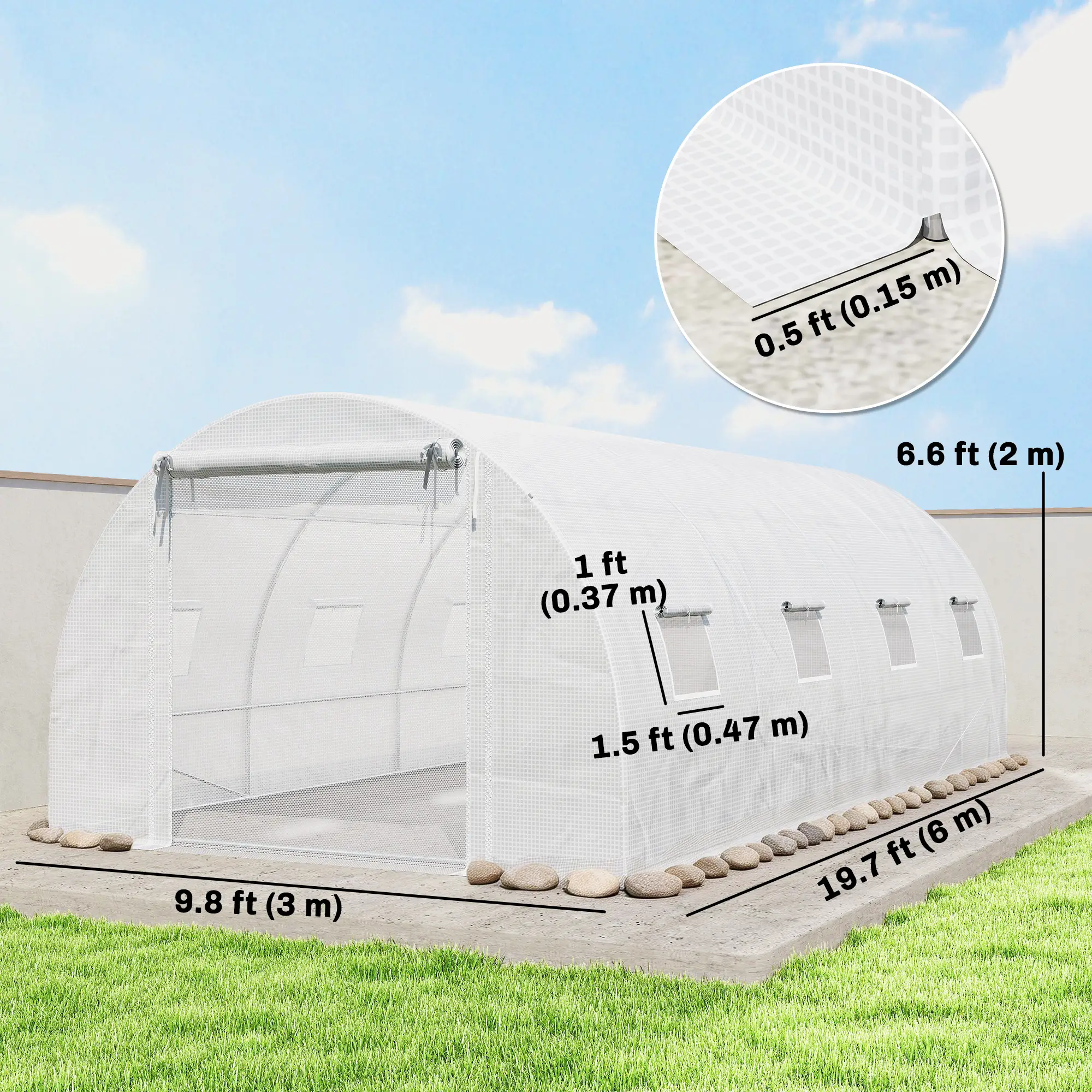 Walk-in Tunnel Greenhouse, 20'x10'x7', Mesh Door, PE Cover, White - Image 3