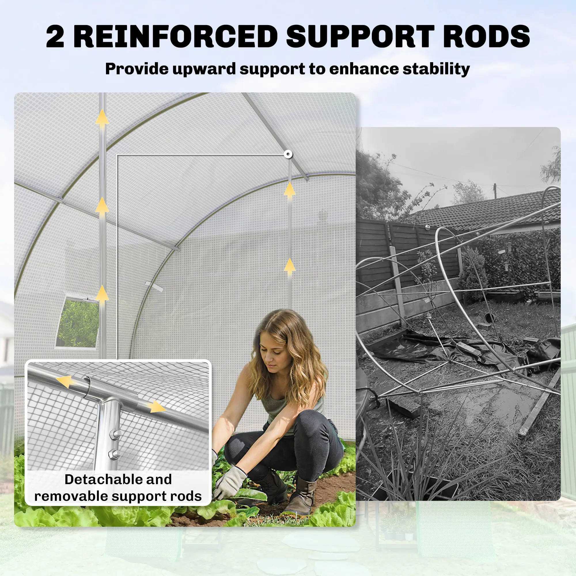 Walk-in Tunnel Greenhouse, 20'x10'x7', Mesh Door, PE Cover, White - Image 4