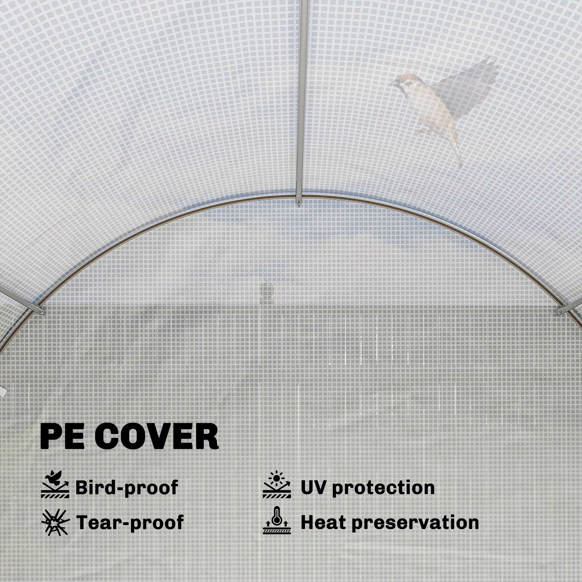 Walk-in Tunnel Greenhouse, 20'x10'x7', Mesh Door, PE Cover, White - Image 5
