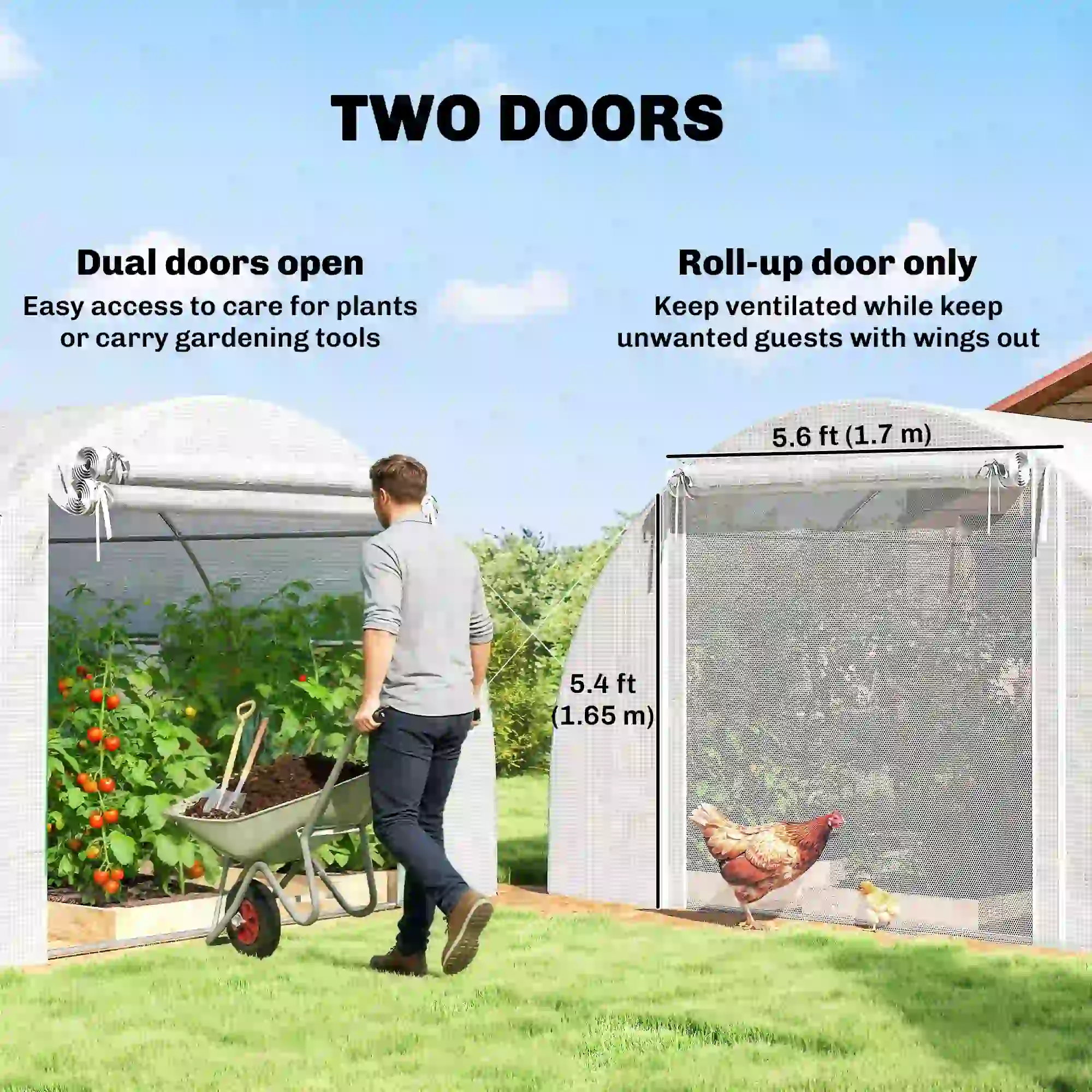 Walk-in Tunnel Greenhouse, 20'x10'x7', Mesh Door, PE Cover, White - Image 6