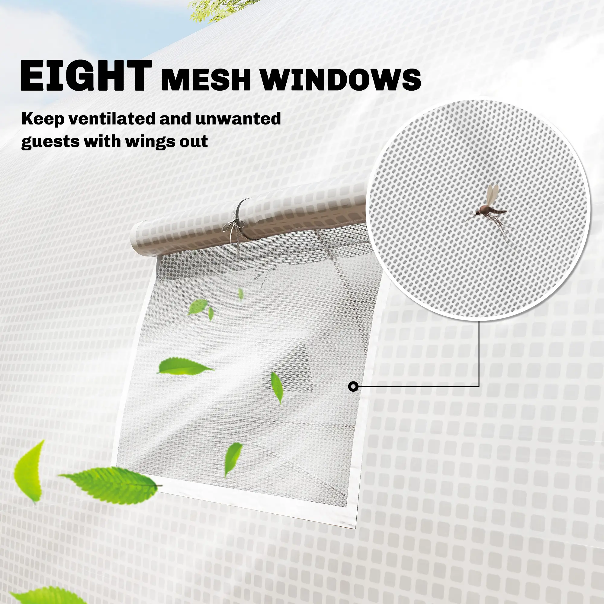Walk-in Tunnel Greenhouse, 20'x10'x7', Mesh Door, PE Cover, White - Image 7