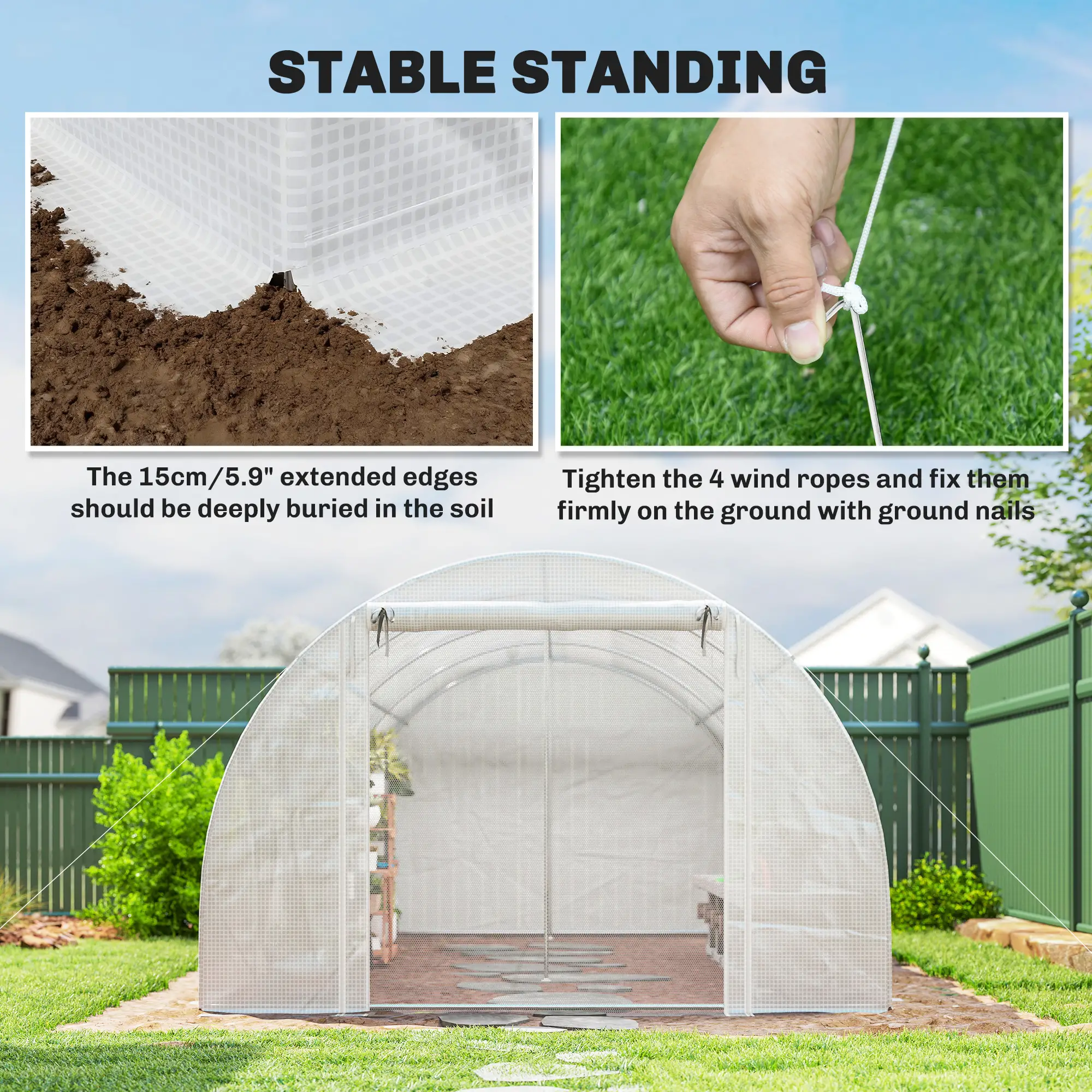 Walk-in Tunnel Greenhouse, 20'x10'x7', Mesh Door, PE Cover, White - Image 9