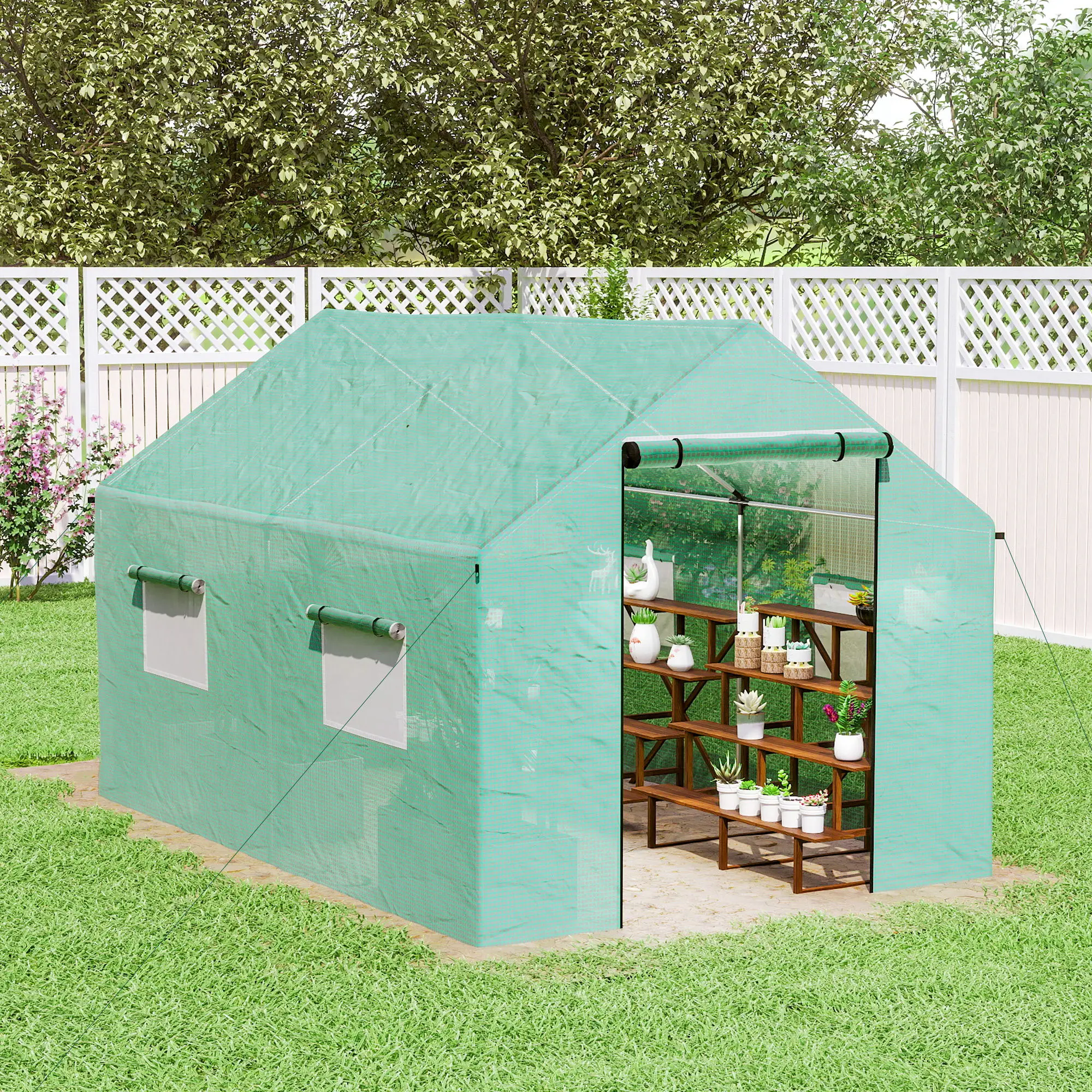 Walk-in Tunnel Greenhouse, UV-Resistant, 6.6' x 10' x 6.6', Green - Image 10