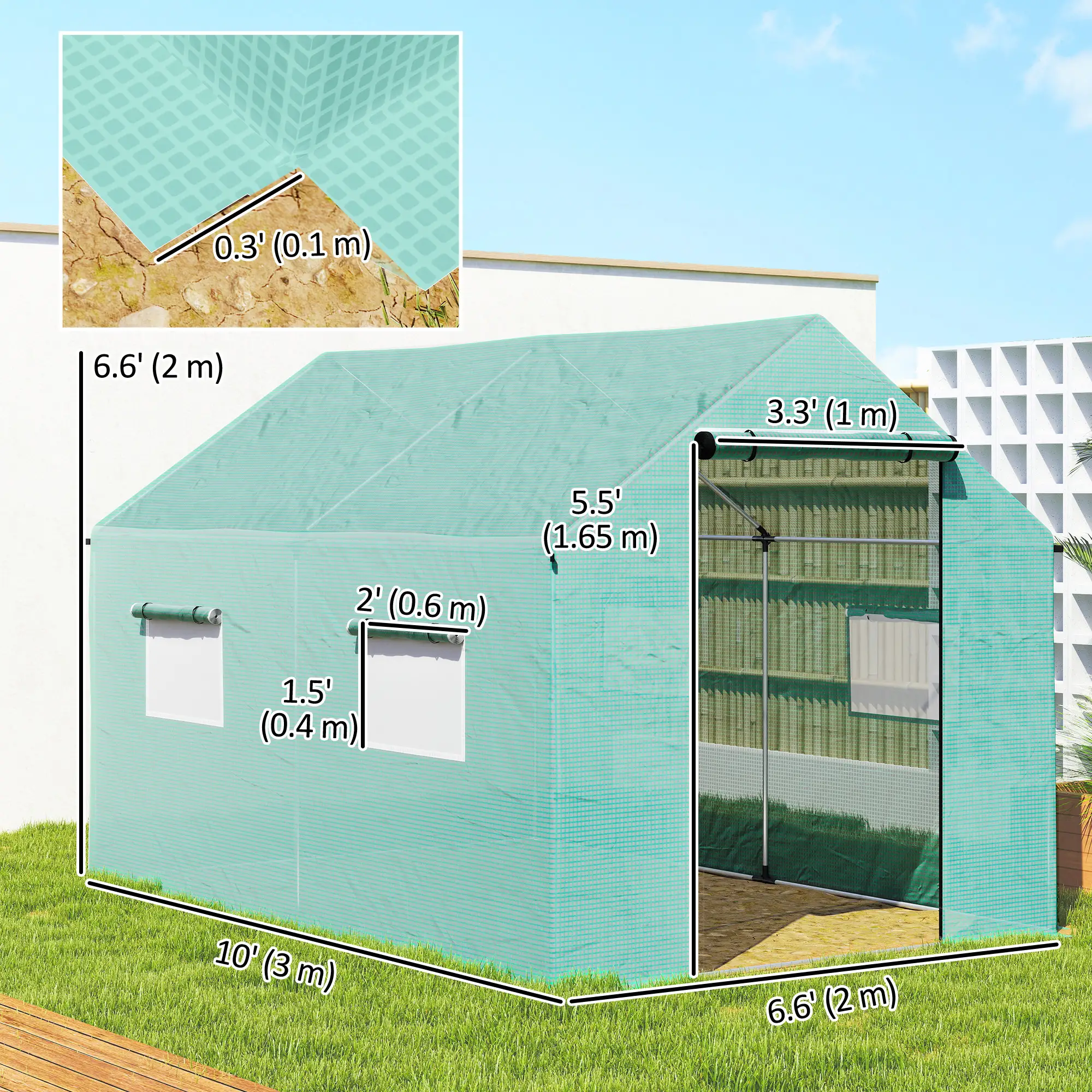 Walk-in Tunnel Greenhouse, UV-Resistant, 6.6' x 10' x 6.6', Green - Image 3