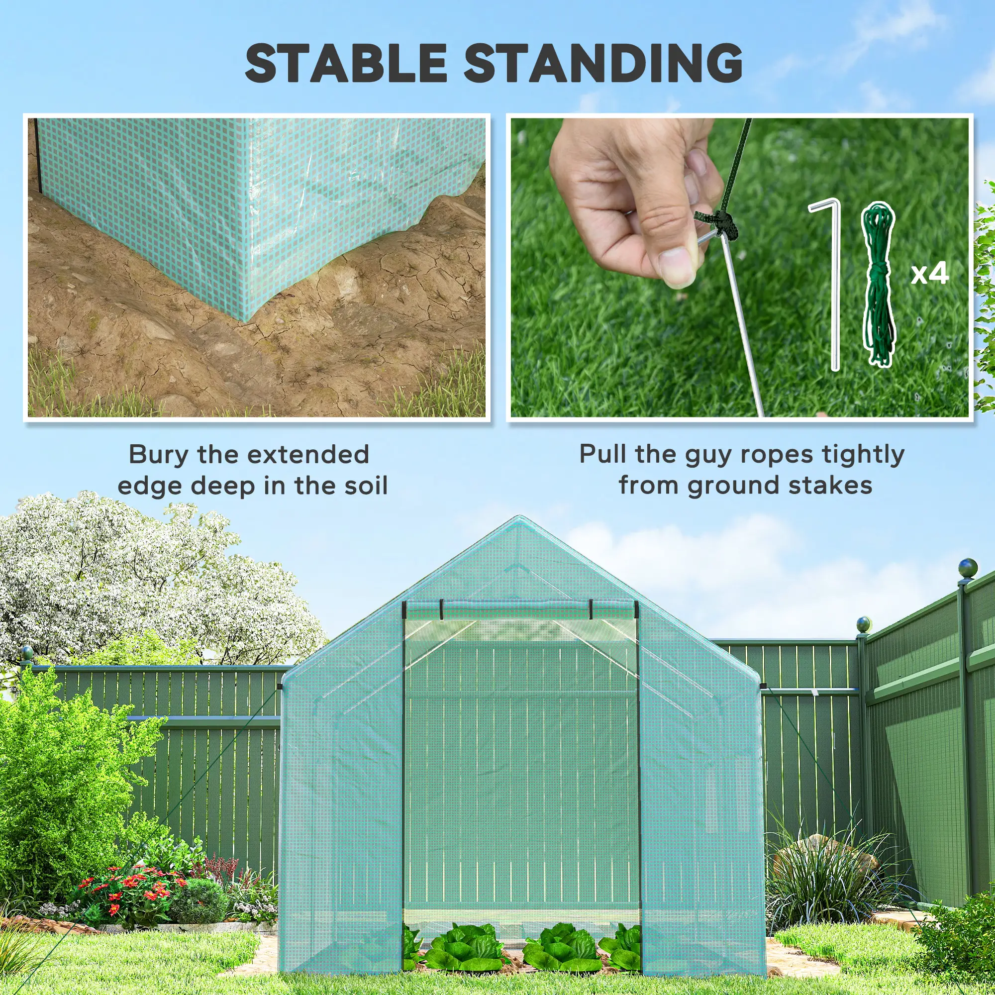 Walk-in Tunnel Greenhouse, UV-Resistant, 6.6' x 10' x 6.6', Green - Image 4