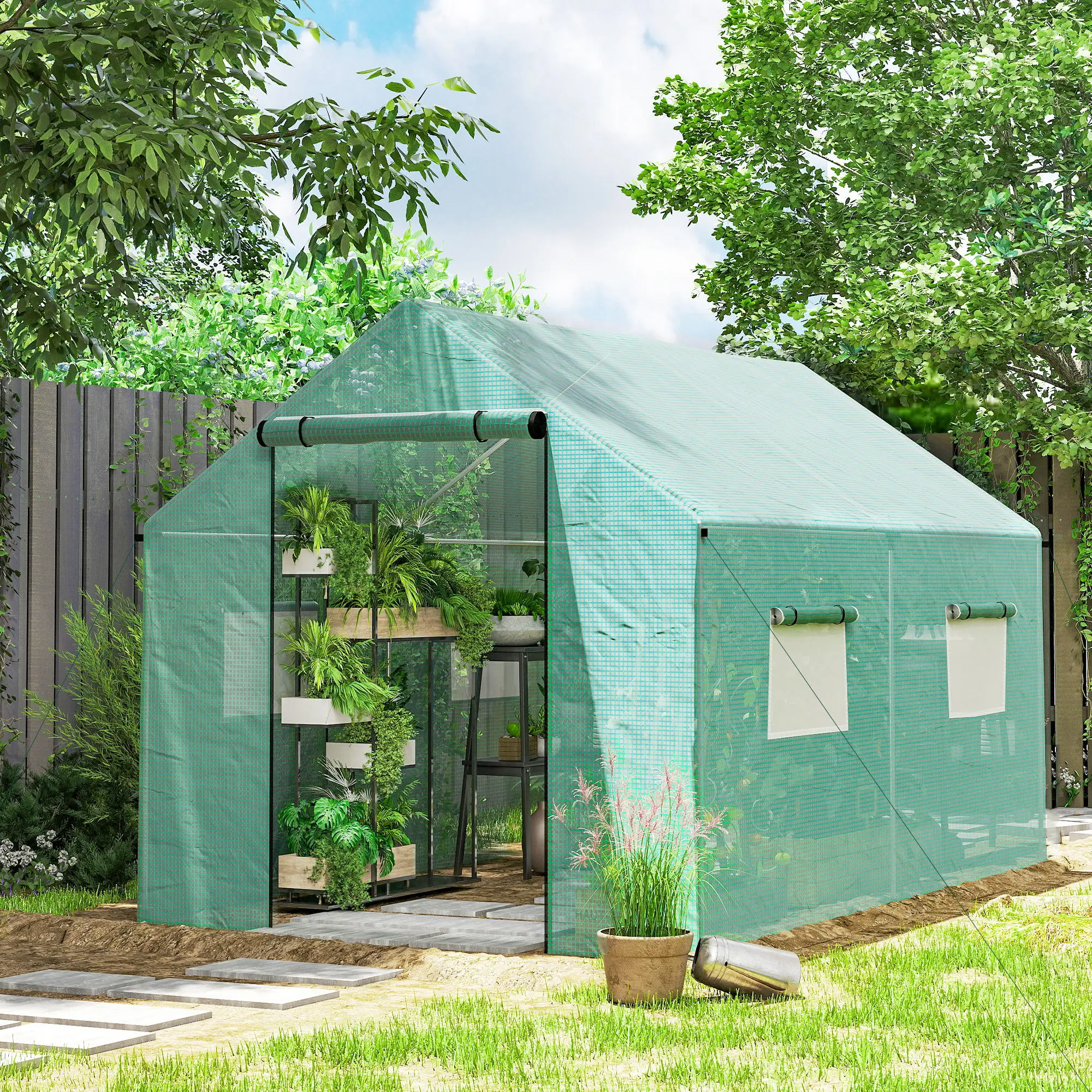 Walk-in Tunnel Greenhouse, UV-Resistant, 6.6' x 10' x 6.6', Green - Image 8
