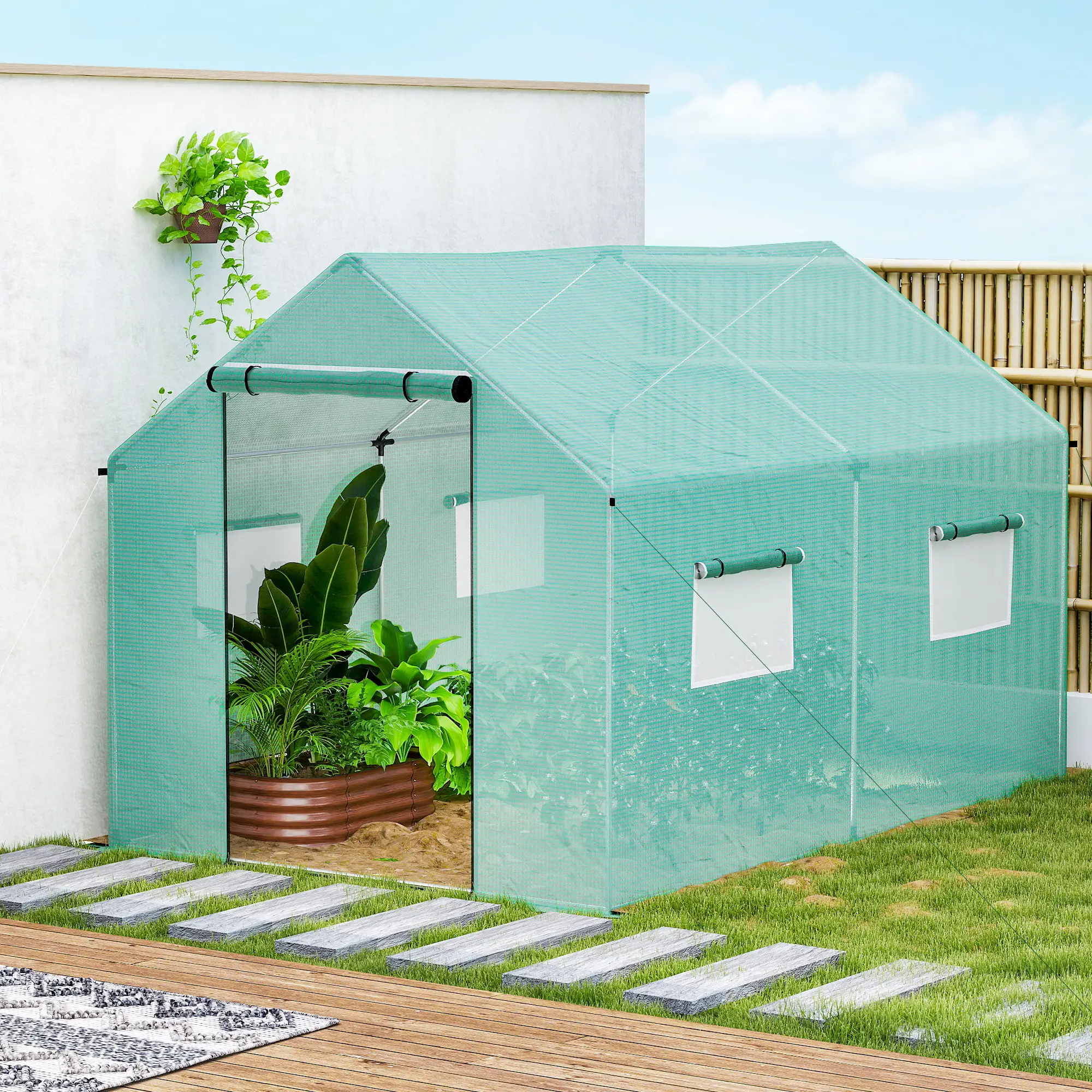 Walk-in Tunnel Greenhouse, UV-Resistant, 6.6' x 10' x 6.6', Green - Image 9