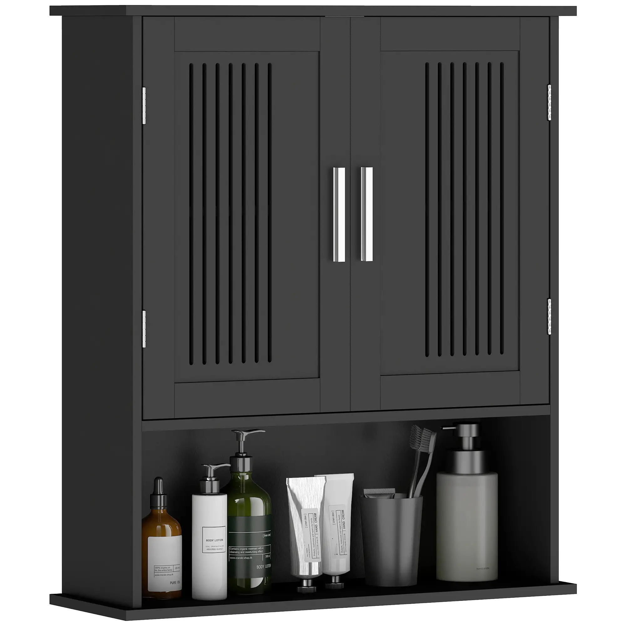 Wall Mount Bathroom Cabinet, 2 Door With Shelf, Black - Image 11