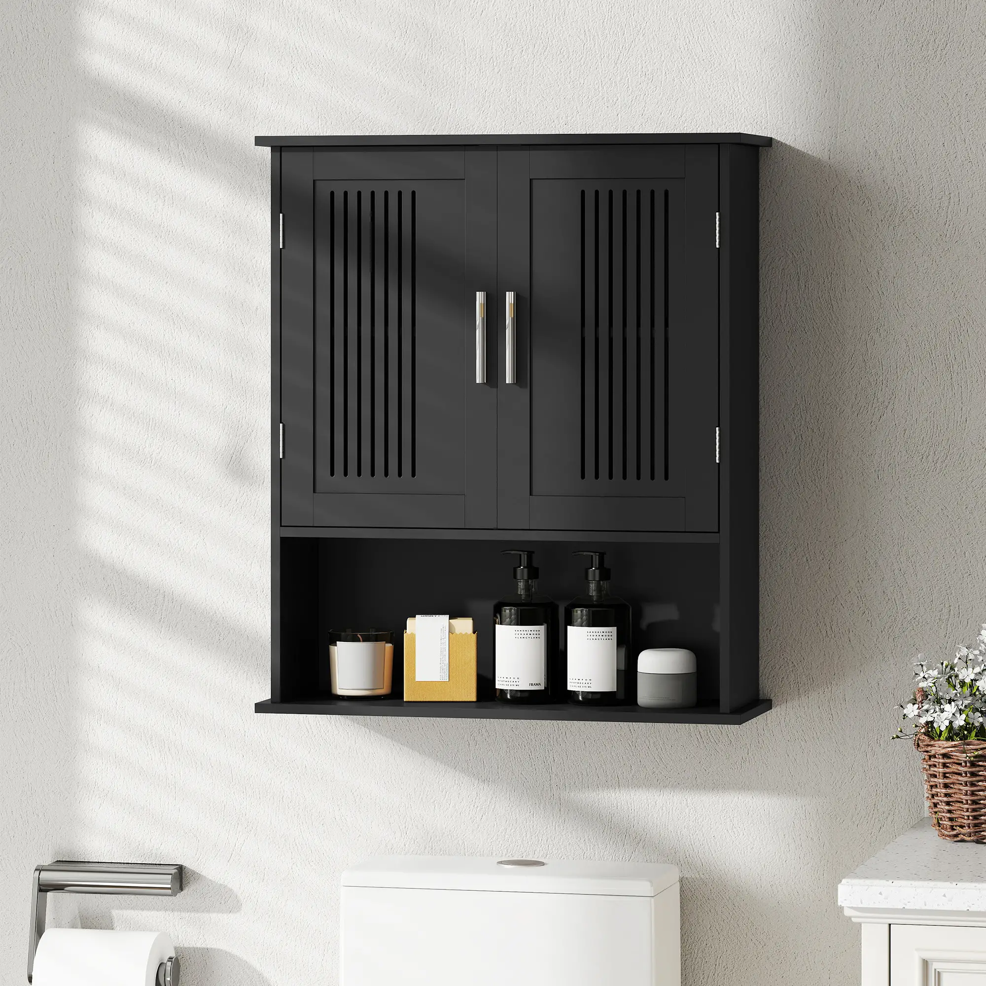 Wall Mount Bathroom Cabinet, 2 Door With Shelf, Black - Image 2