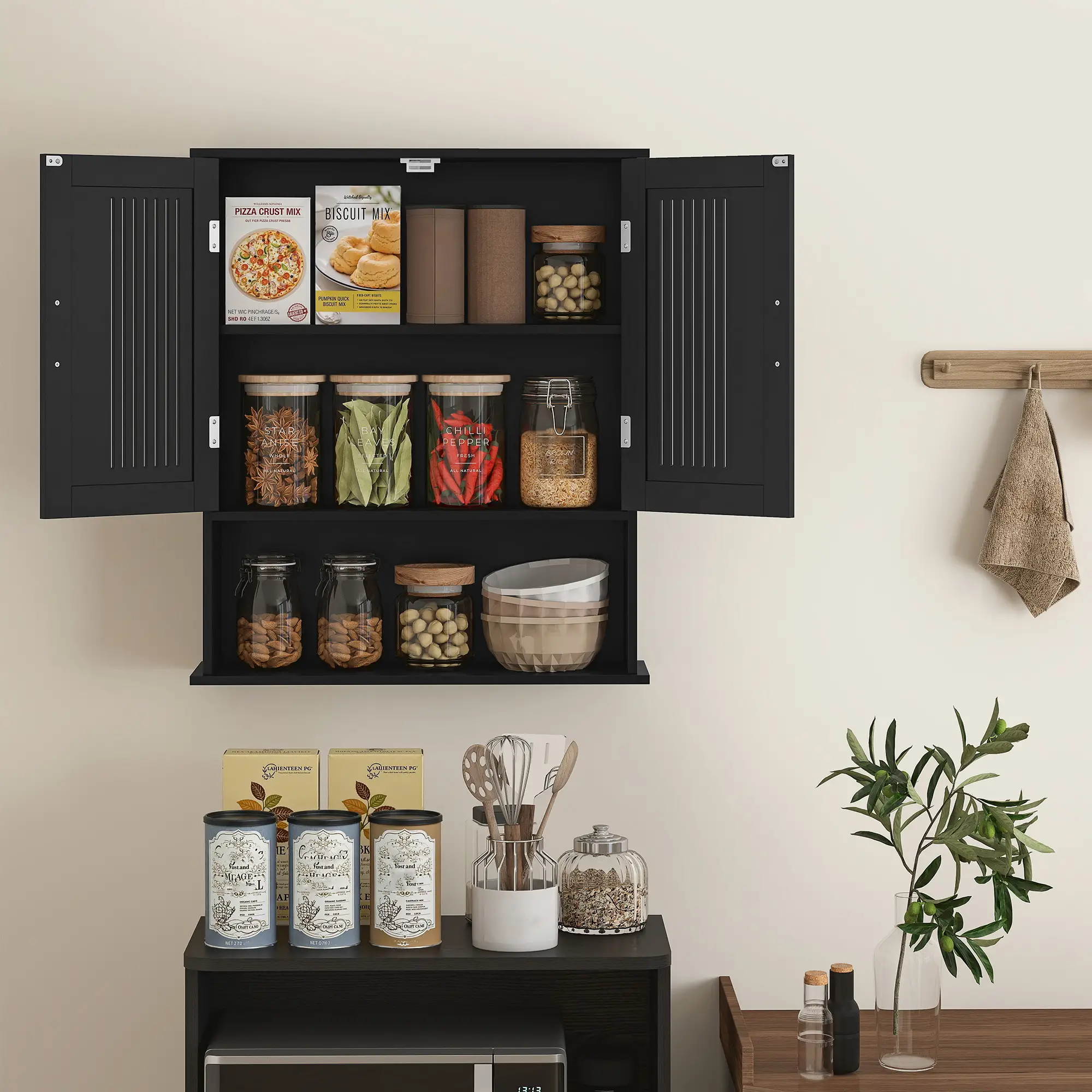 Wall Mount Bathroom Cabinet, 2 Door With Shelf, Black - Image 7