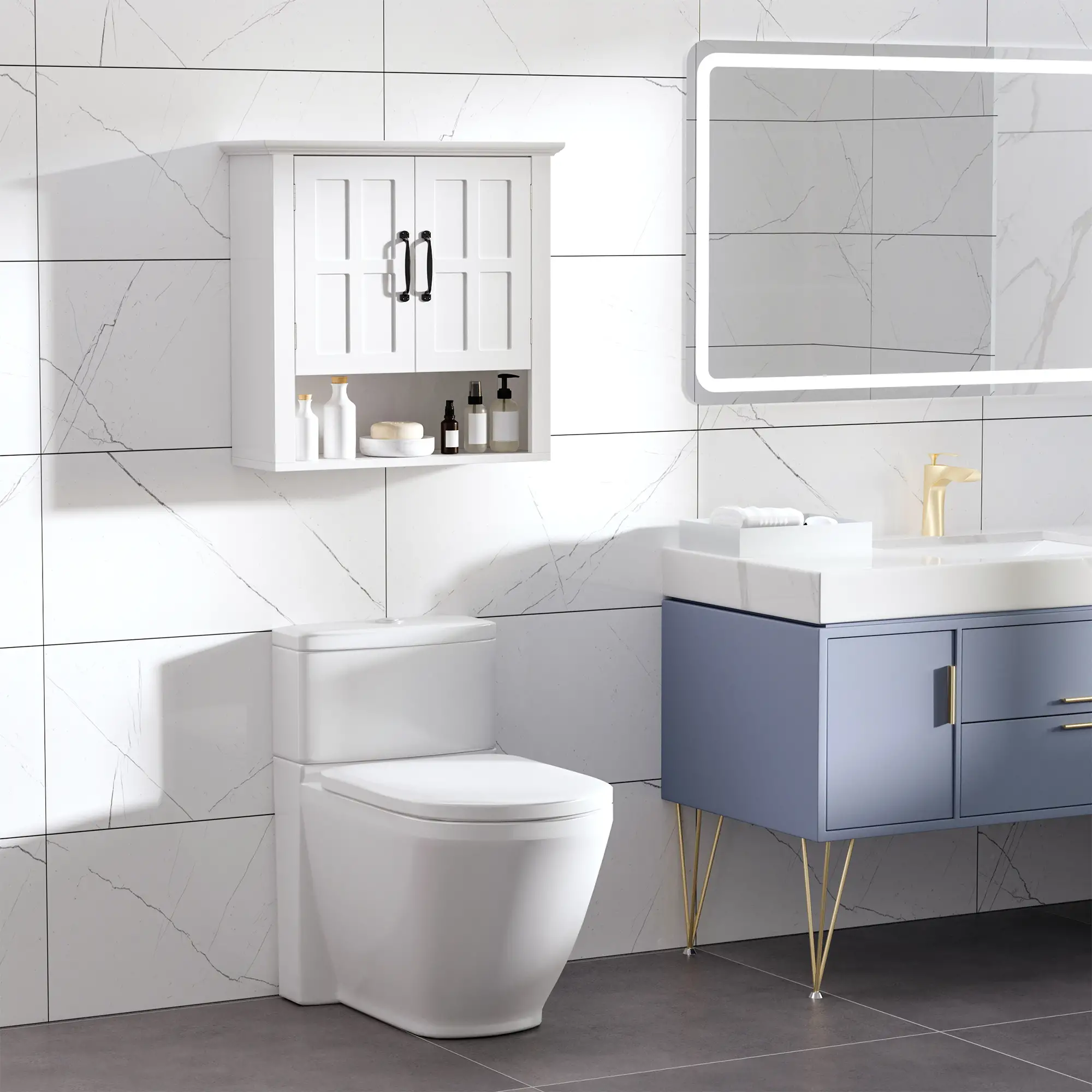 Wall Mount Bathroom Cabinet, 2 Doors, Adjustable Shelf, White - Image 2