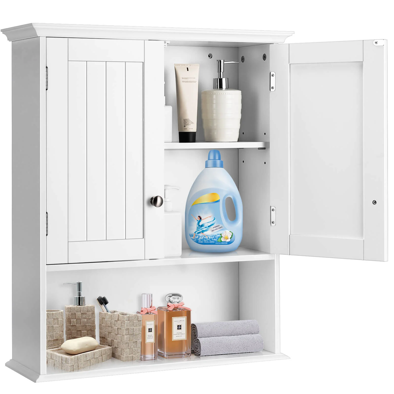 Wall Mount Bathroom Cabinet, With Doors and Shelves, White - Image 5