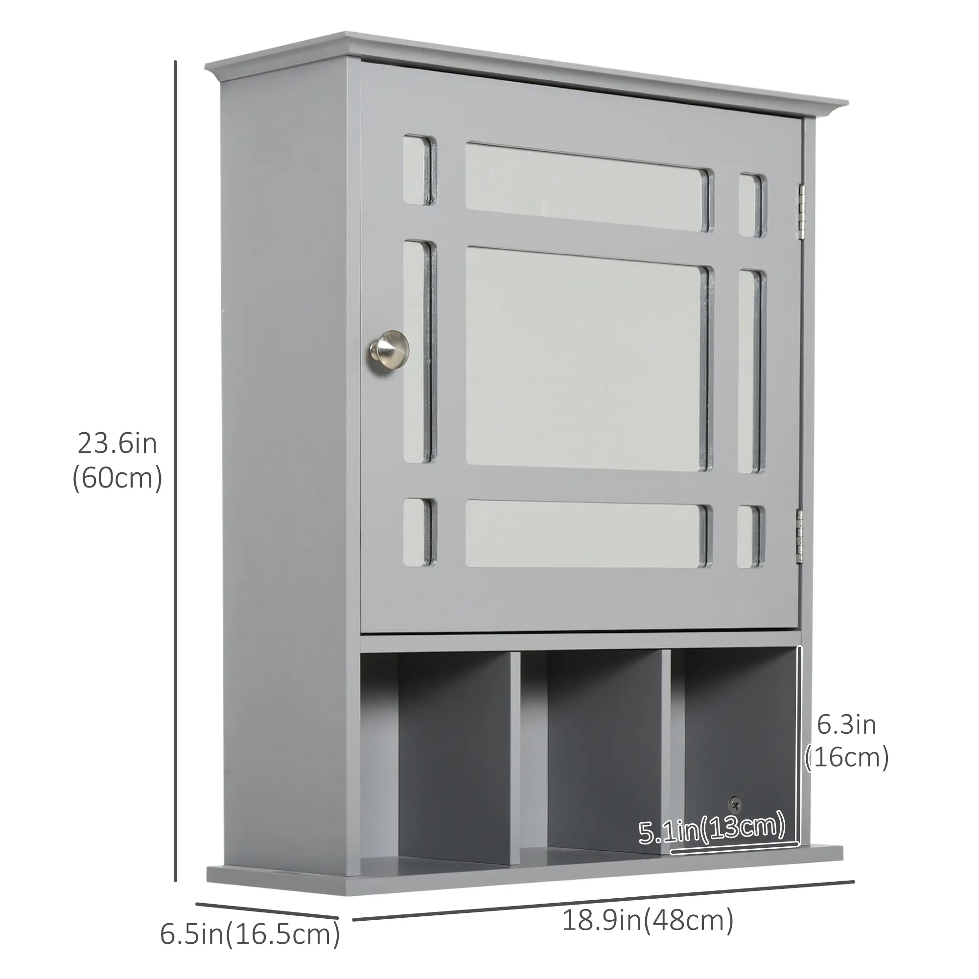 Wall Mount Bathroom Cabinet with Mirror Door, 3 Shelf Organizer, Grey - Image 3