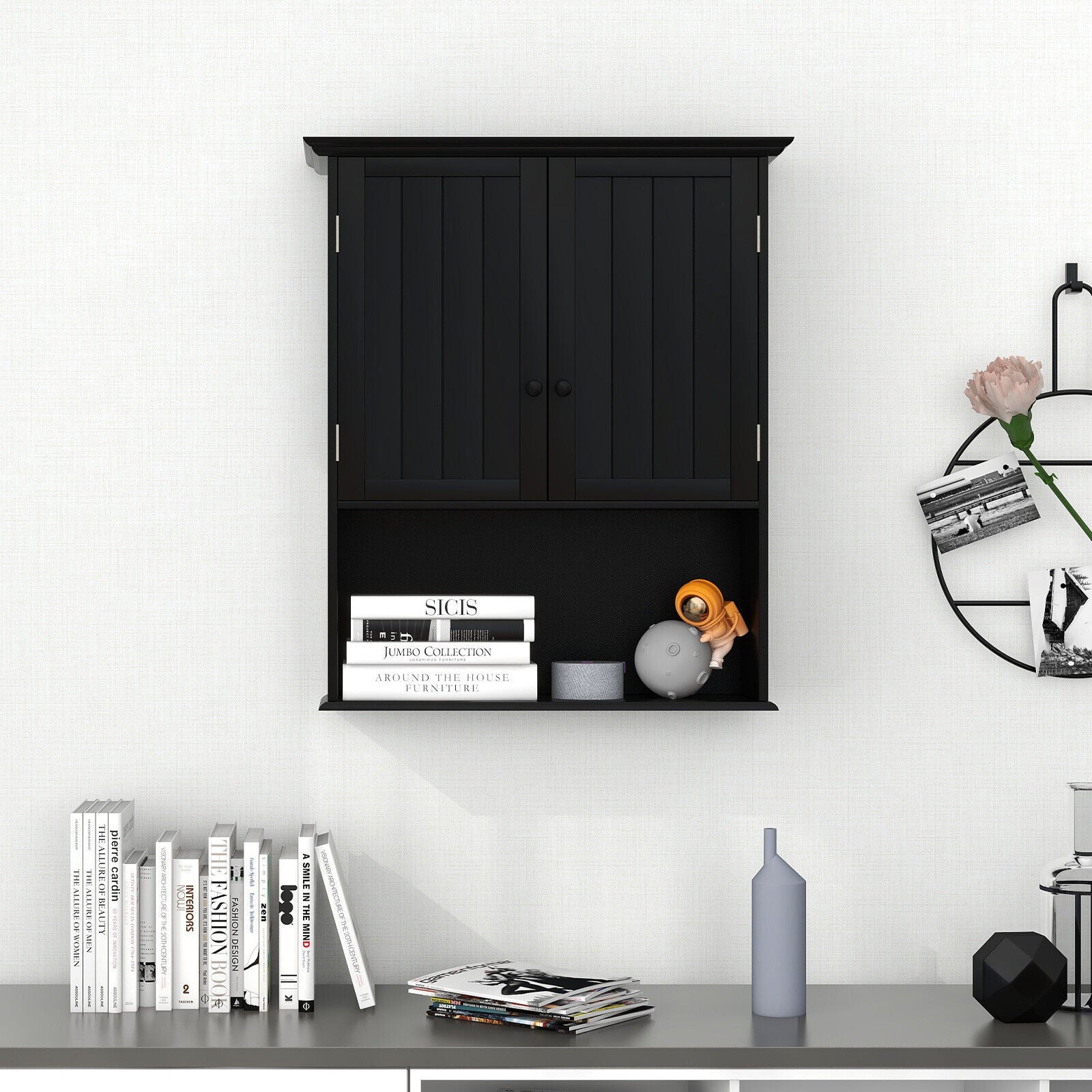 Wall Mount Bathroom Storage Cabinet, 2-Door, Black - Image 3