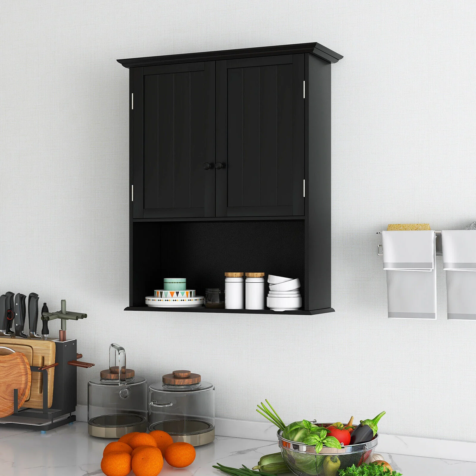 Wall Mount Bathroom Storage Cabinet, 2-Door, Black - Image 7